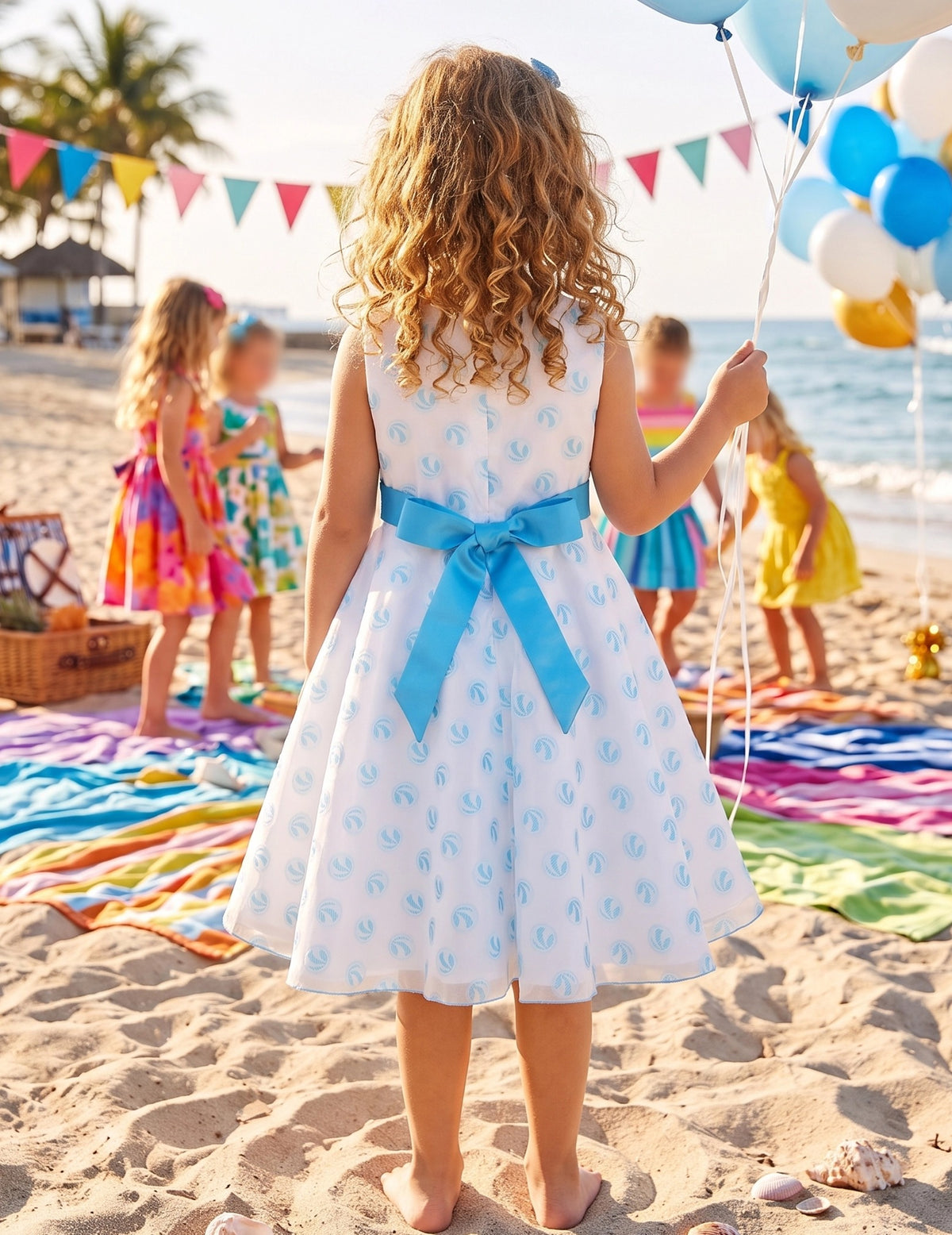 Girls Dress Black Polka Dot Classic Retro Elegant Event Show Sleeveless Tulle - White Blue Embroidered