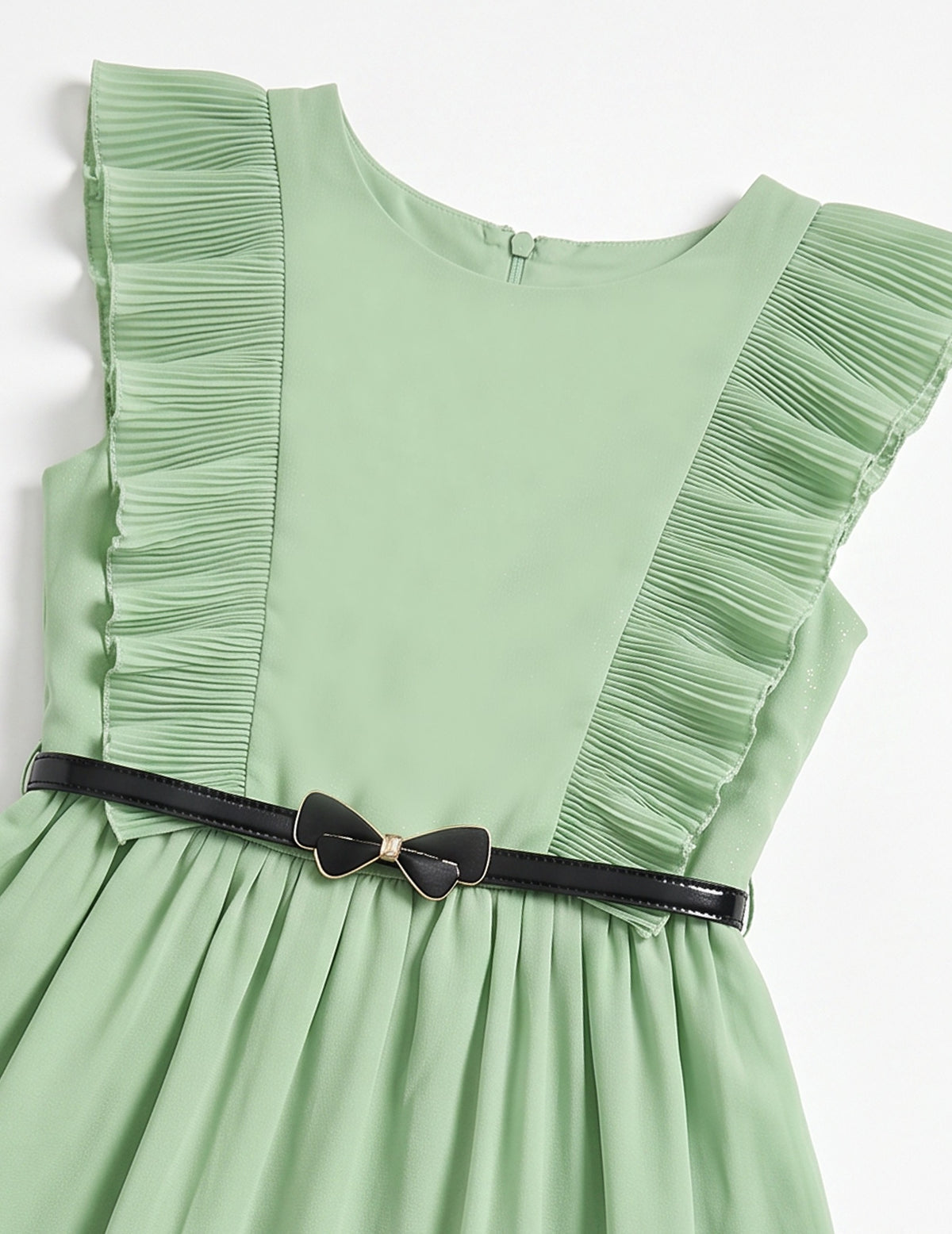 Girls Dress Coffee Ruffle Butterfly High Low Irregular Hem Sweet Birthday Party - Light Green Pleated