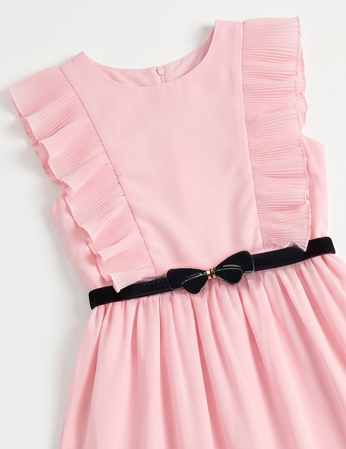 Girls Dress Coffee Ruffle Butterfly High Low Irregular Hem Sweet Birthday Party - Pink Pleated