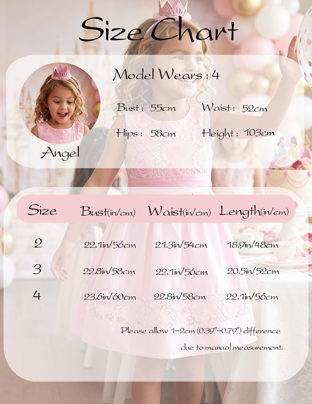 Girls Dress Cartoon Girl Pattern Tulle Overlay Party Pageant - Pink Floral
