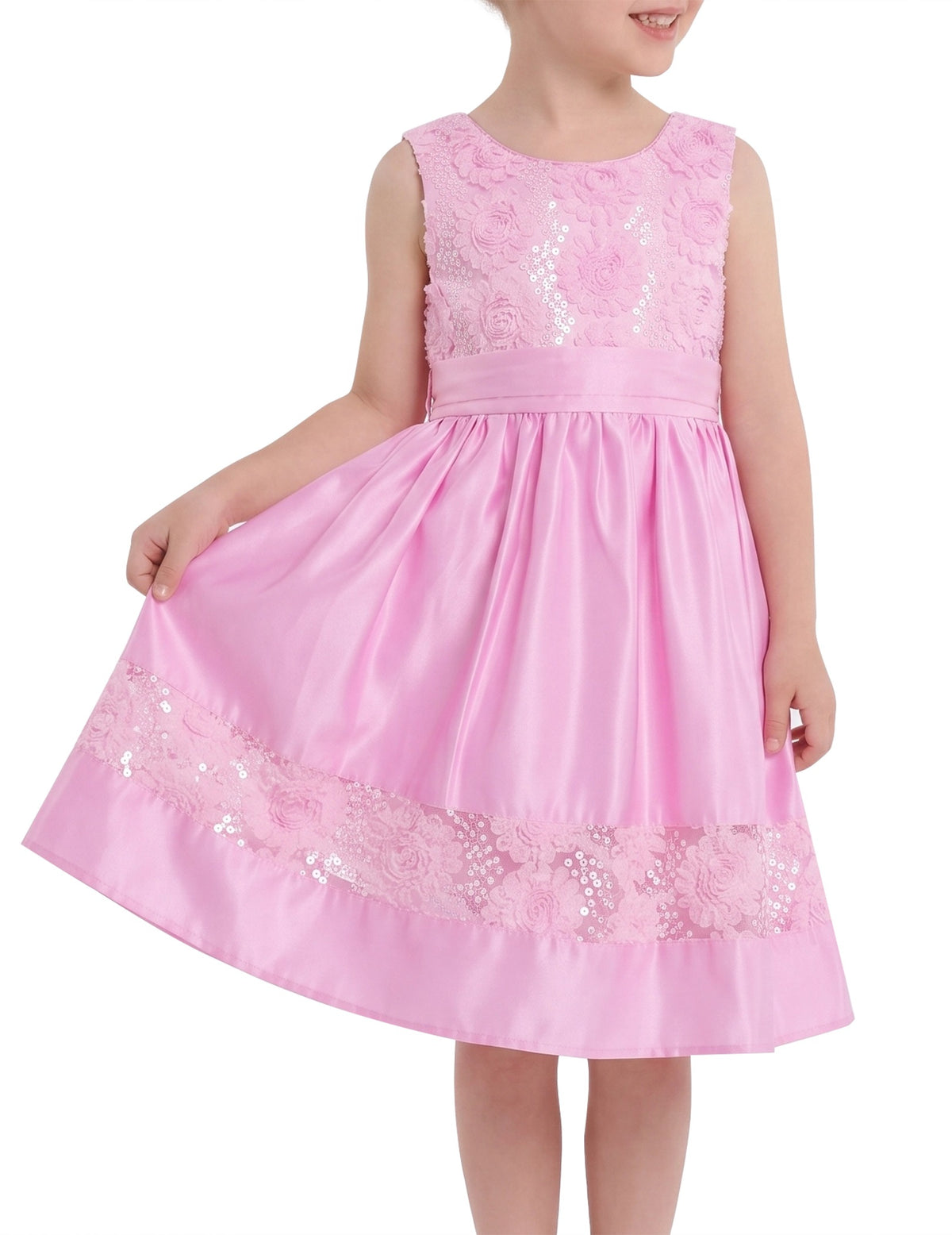 Girls Dress Cartoon Girl Pattern Tulle Overlay Party Pageant - Pink Floral