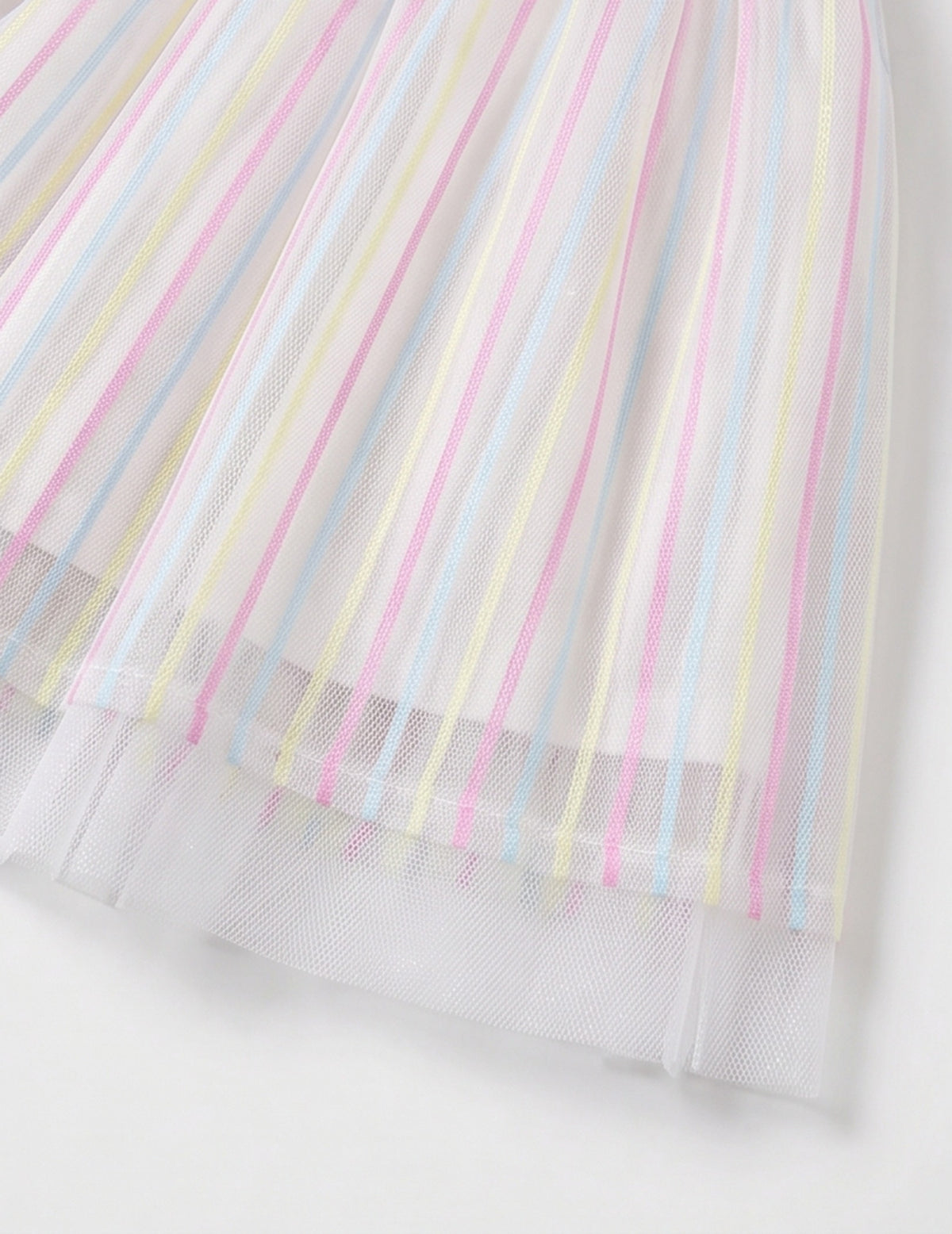 Girls Dress Cartoon Girl Pattern Tulle Overlay Party Pageant - Pink Rainbow Stripe