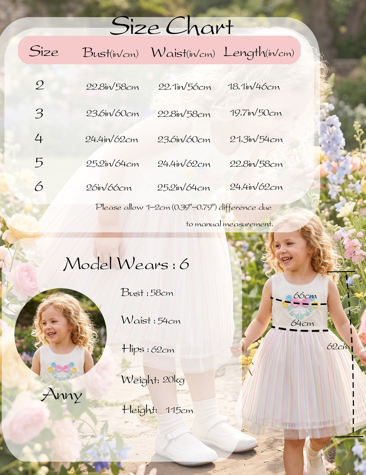 Girls Dress Cartoon Girl Pattern Tulle Overlay Party Pageant - Pink Rainbow Stripe