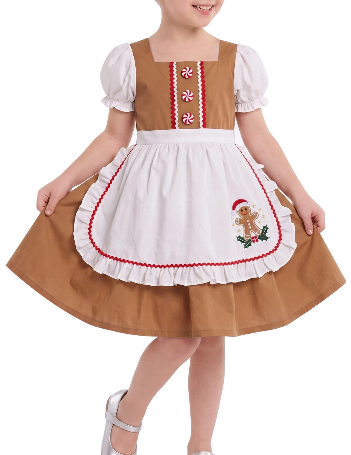 Girls German Dirndl Dress Costumes for Bavarian Oktoberfest Long Sleeve - Brown Gingerbread