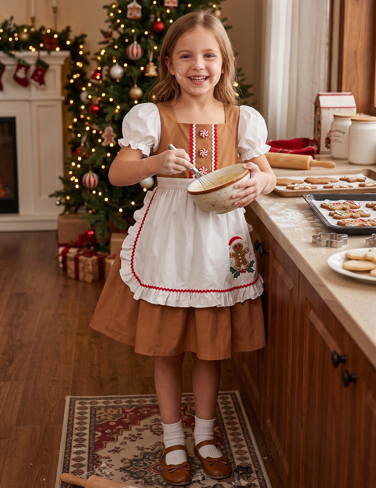 Girls German Dirndl Dress Costumes for Bavarian Oktoberfest Long Sleeve - Brown Gingerbread