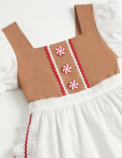 Girls German Dirndl Dress Costumes for Bavarian Oktoberfest Long Sleeve - Brown Gingerbread