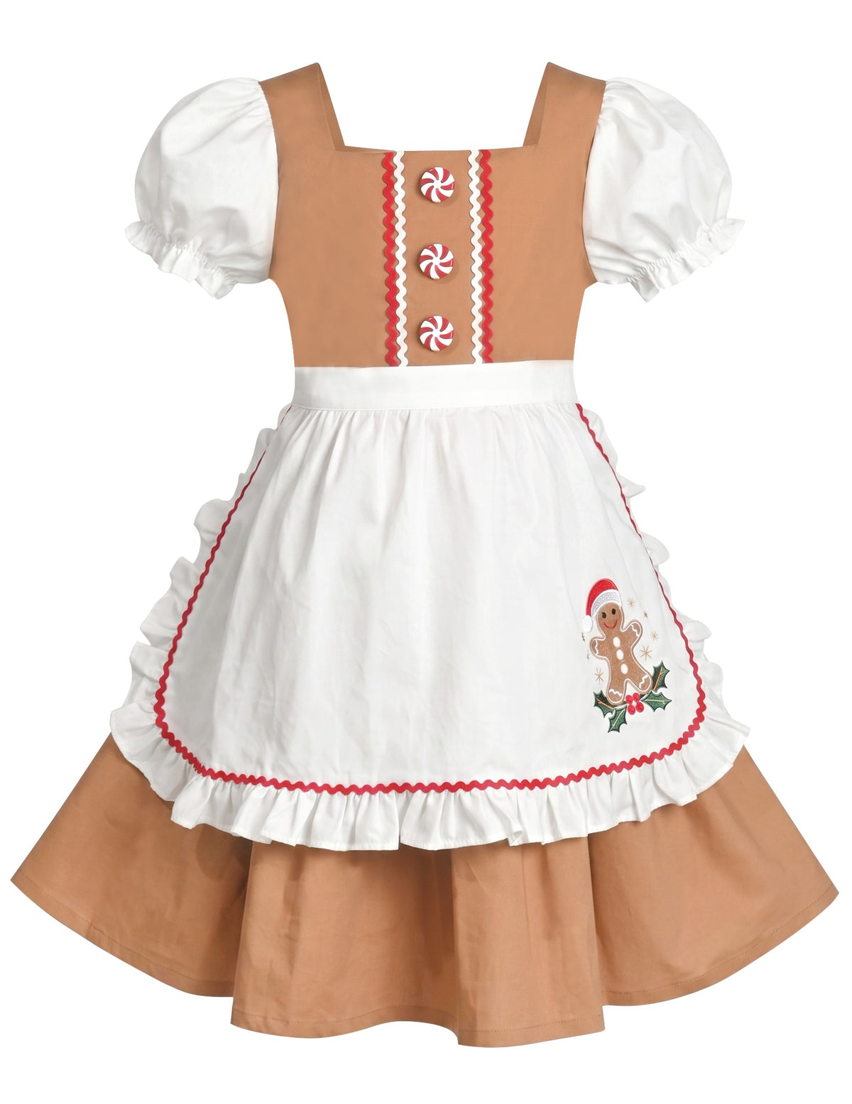 Girls German Dirndl Dress Costumes for Bavarian Oktoberfest Long Sleeve - Brown Gingerbread
