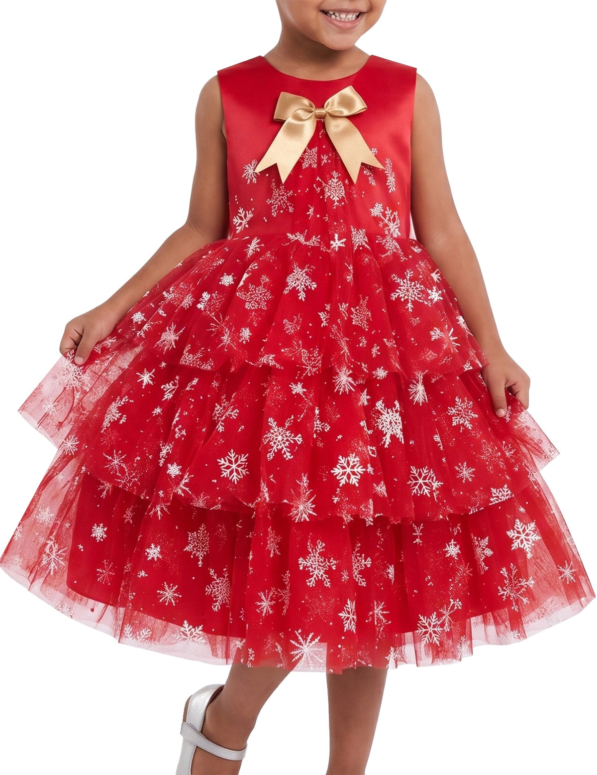 Girls Dress Colorful Glitter Sequin Ruffle Dress Princess Pageant - Red Snowflake