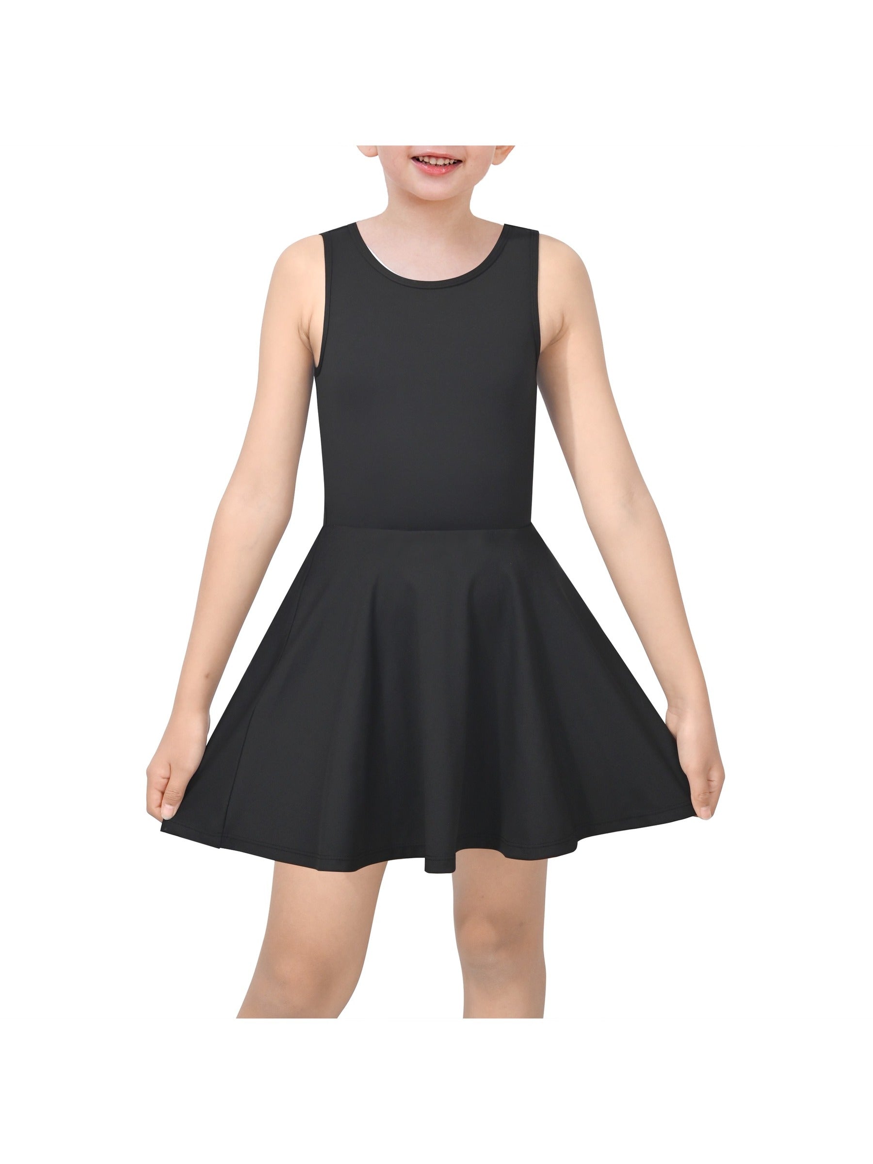Girls Tennis Dress Black Open Back Bow Sleeveless Kids Golf School Sports Dresses Outfit with Shorts Pockets Black Bow