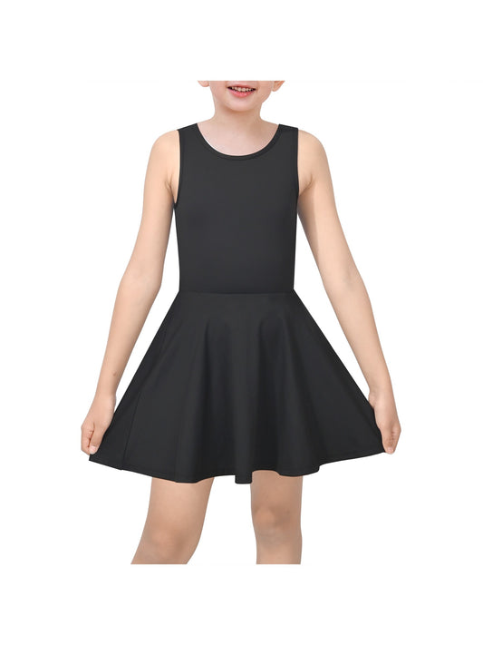 Girls Tennis Dress Black Open Back Bow Sleeveless Kids Golf School Sports Dresses Outfit with Shorts Pockets Black Bow