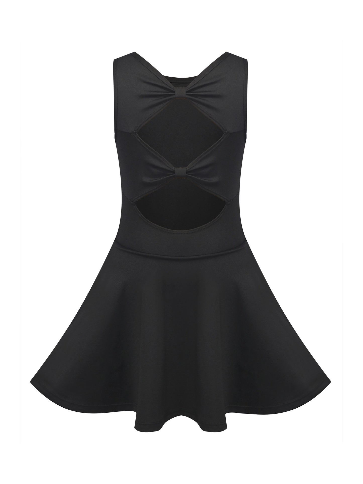 Girls Tennis Dress Black Open Back Bow Sleeveless Kids Golf School Sports Dresses Outfit with Shorts Pockets Black Bow