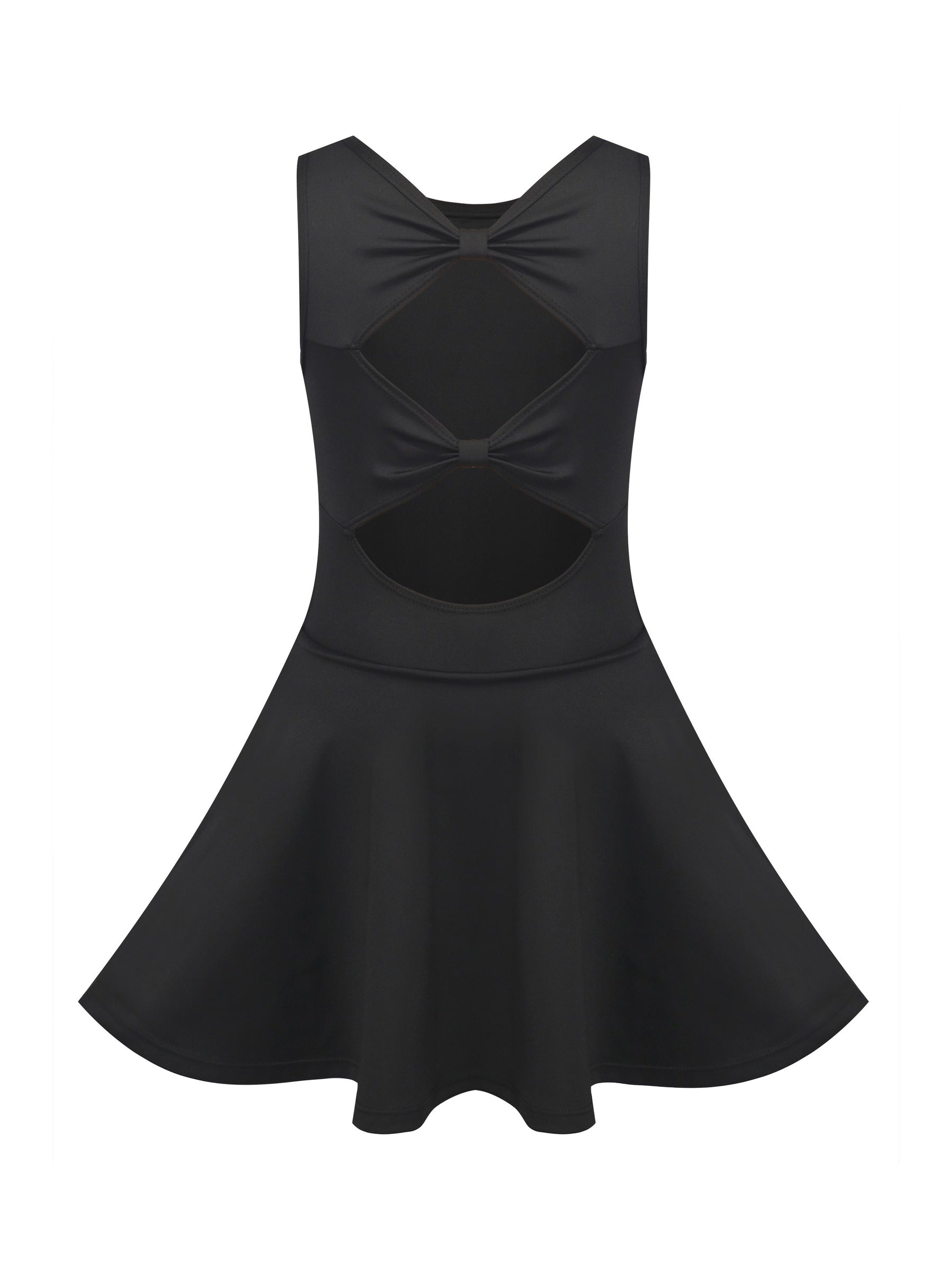 Girls Tennis Dress Black Open Back Bow Sleeveless Kids Golf School Sports Dresses Outfit with Shorts Pockets Black Bow