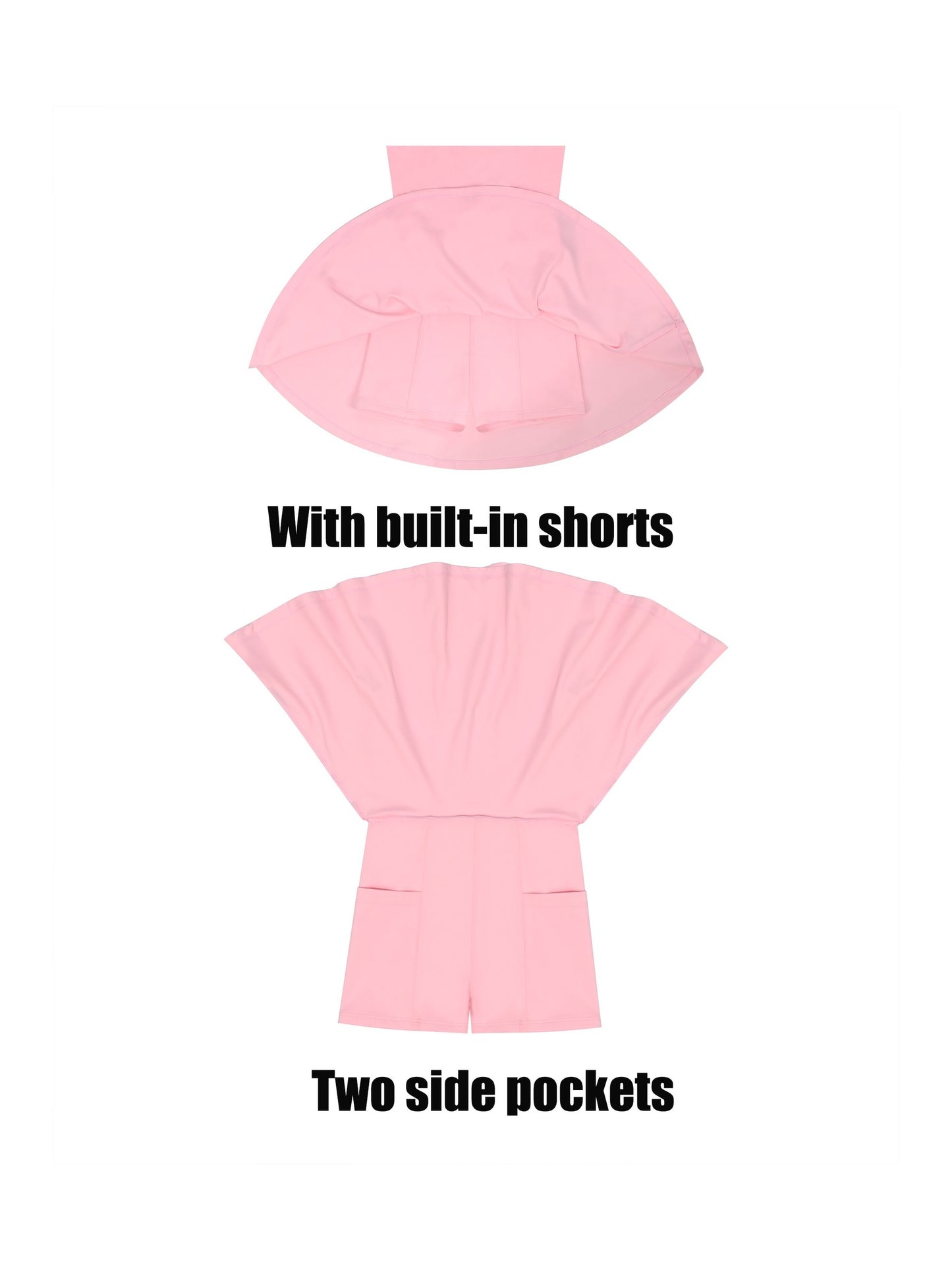 Girls Tennis Dress Black Open Back Bow Sleeveless Kids Golf School Sports Dresses Outfit with Shorts Pockets Light Pink Solid