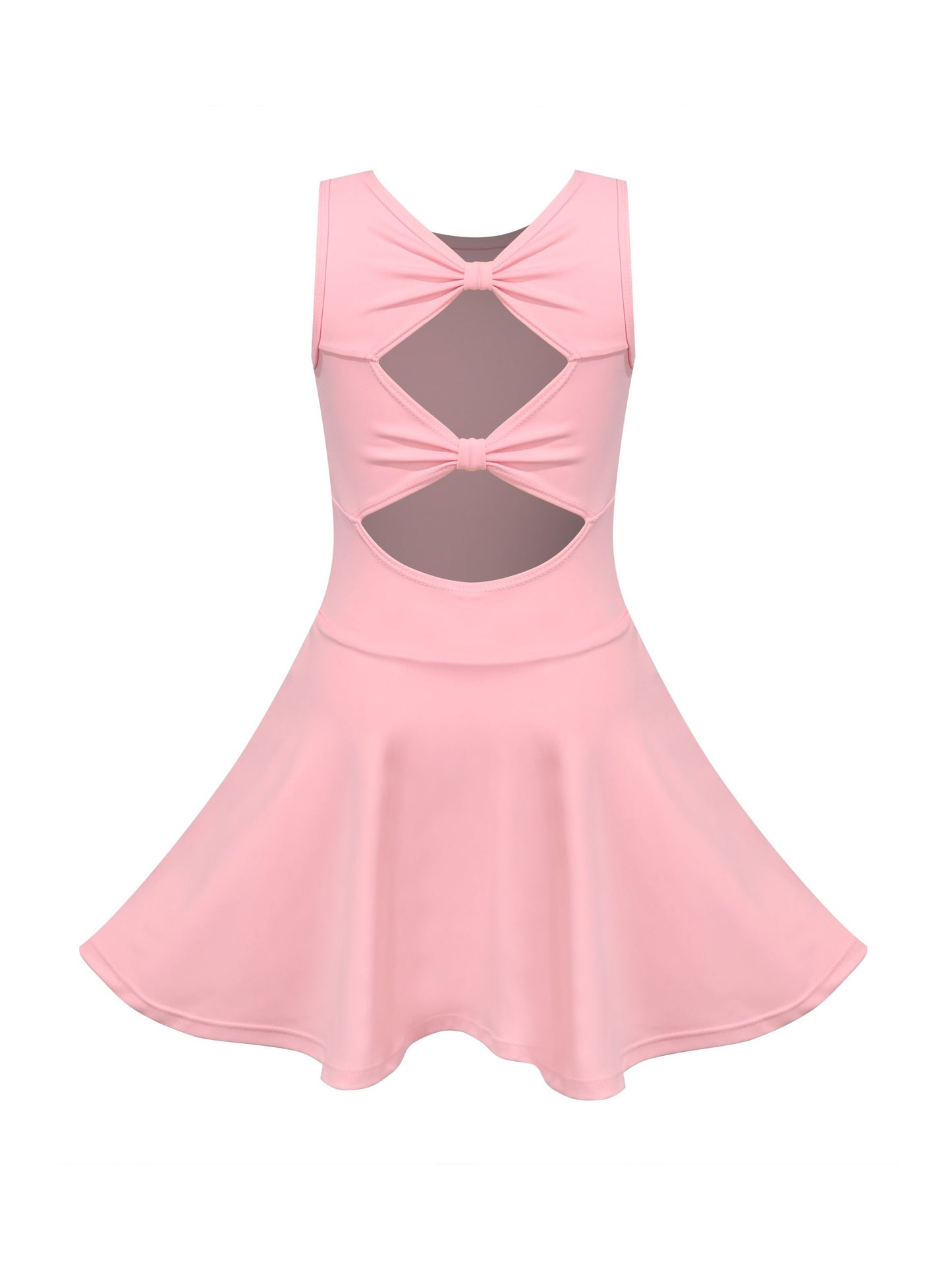 Girls Tennis Dress Black Open Back Bow Sleeveless Kids Golf School Sports Dresses Outfit with Shorts Pockets Light Pink Solid