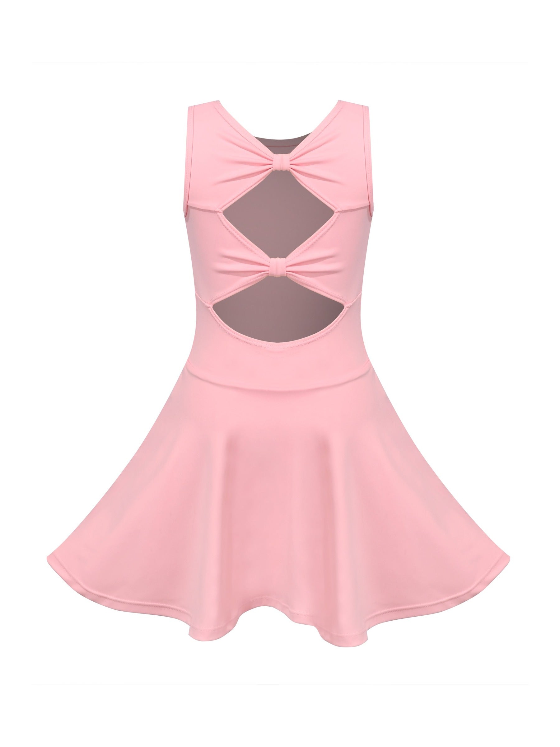 Girls Tennis Dress Black Open Back Bow Sleeveless Kids Golf School Sports Dresses Outfit with Shorts Pockets Light Pink Solid