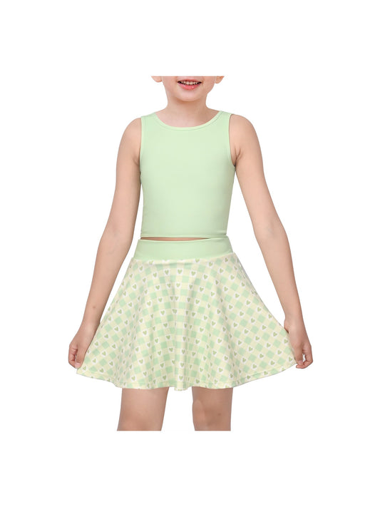 Girls 2 Piece Skirt Set Light Blue Heart Sleeveless Summer Tennis Skorts Outfit With Built In Shorts Light Green Hearts