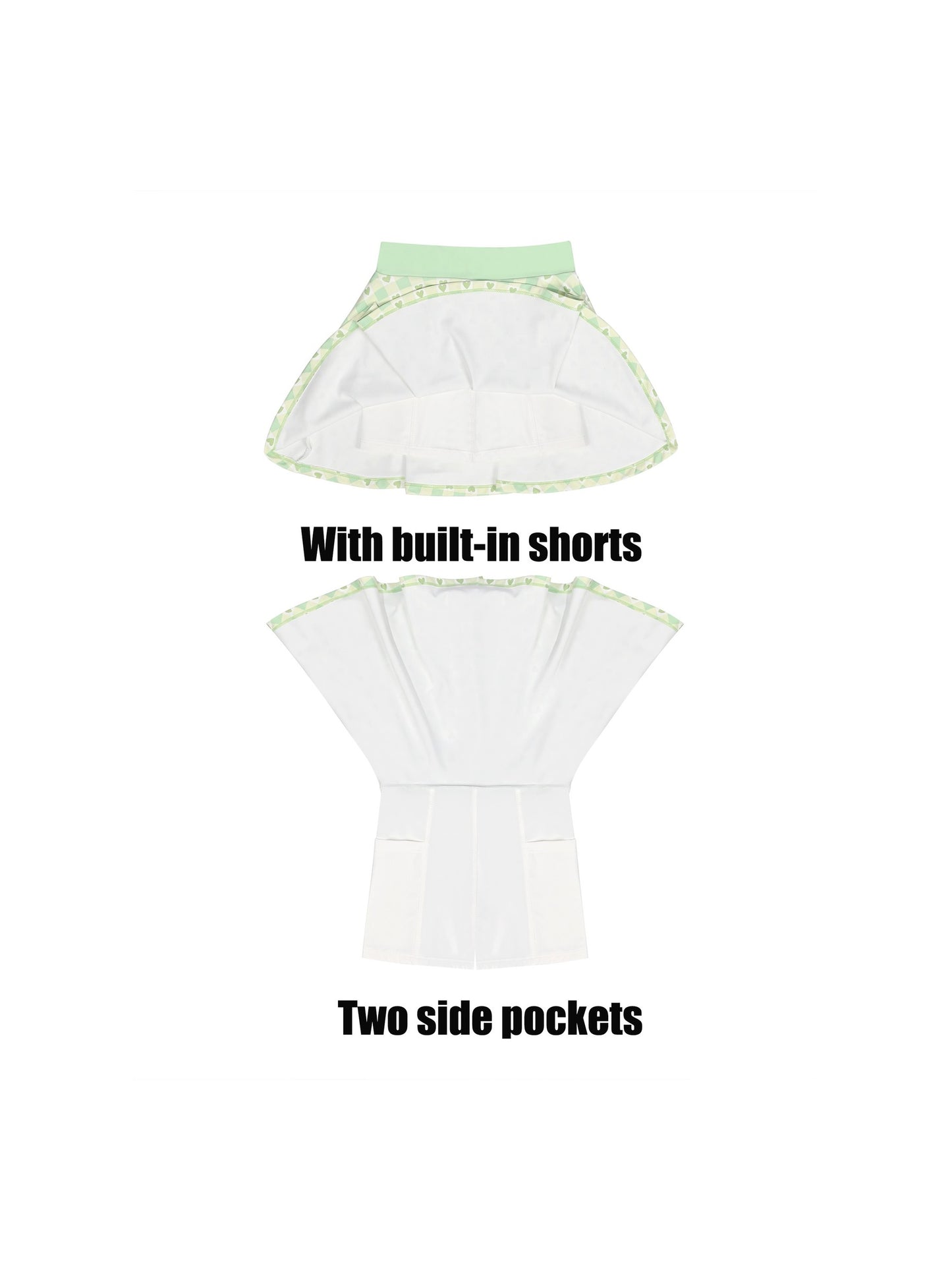 Girls 2 Piece Skirt Set Light Blue Heart Sleeveless Summer Tennis Skorts Outfit With Built In Shorts Light Green Hearts