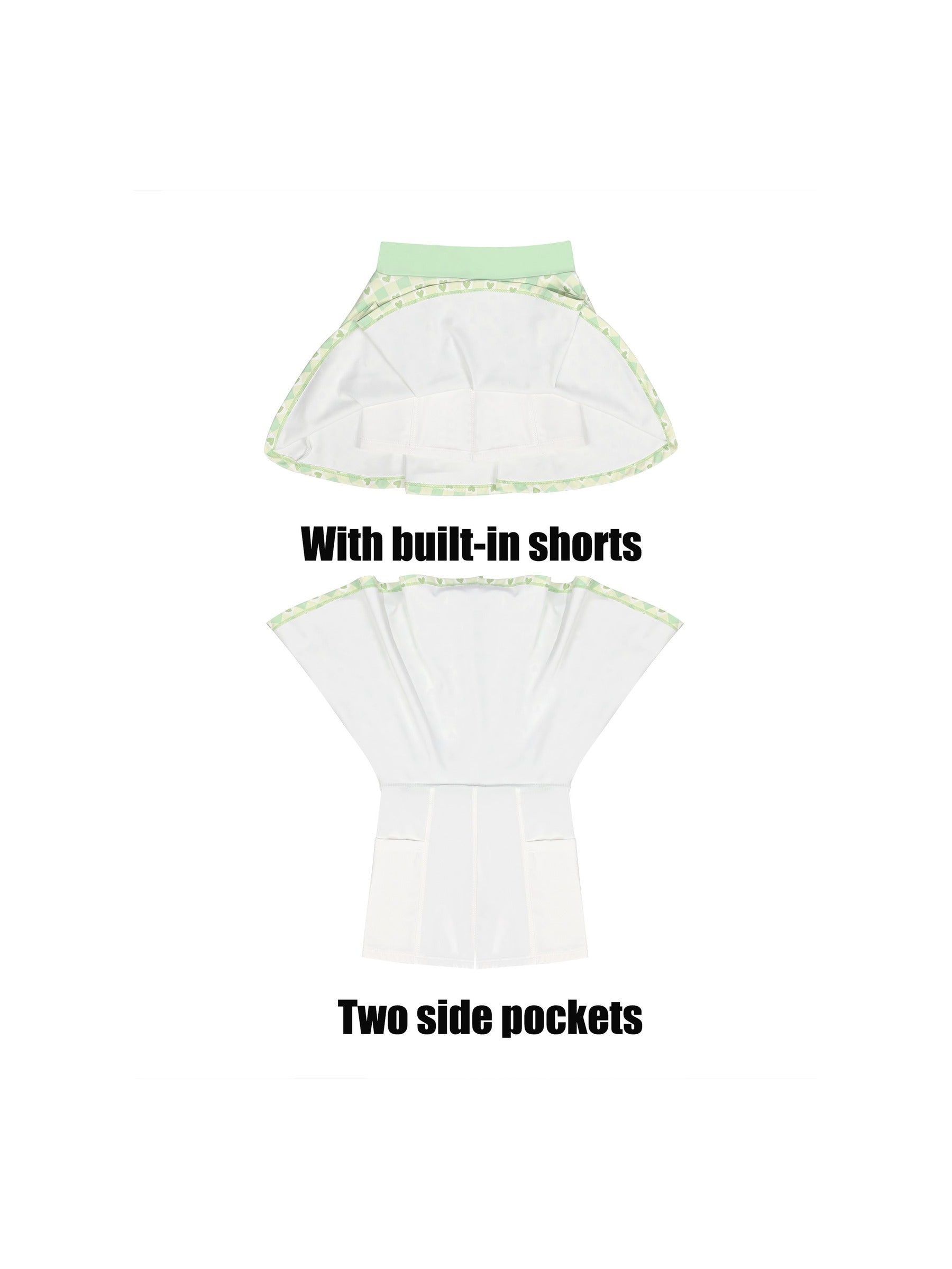 Girls 2 Piece Skirt Set Light Blue Heart Sleeveless Summer Tennis Skorts Outfit With Built In Shorts Light Green Hearts