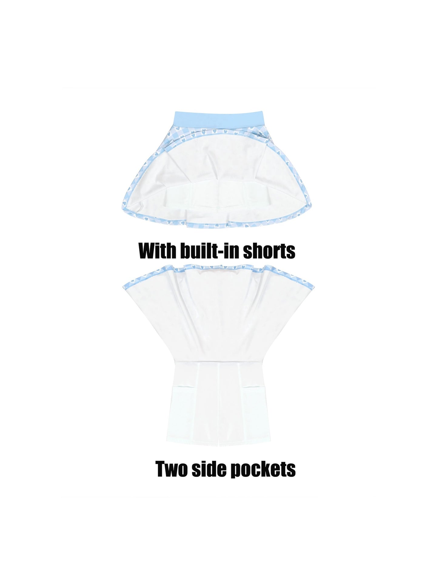 Girls 2 Piece Skirt Set Light Blue Heart Sleeveless Summer Tennis Skorts Outfit With Built In Shorts Light Blue Hearts