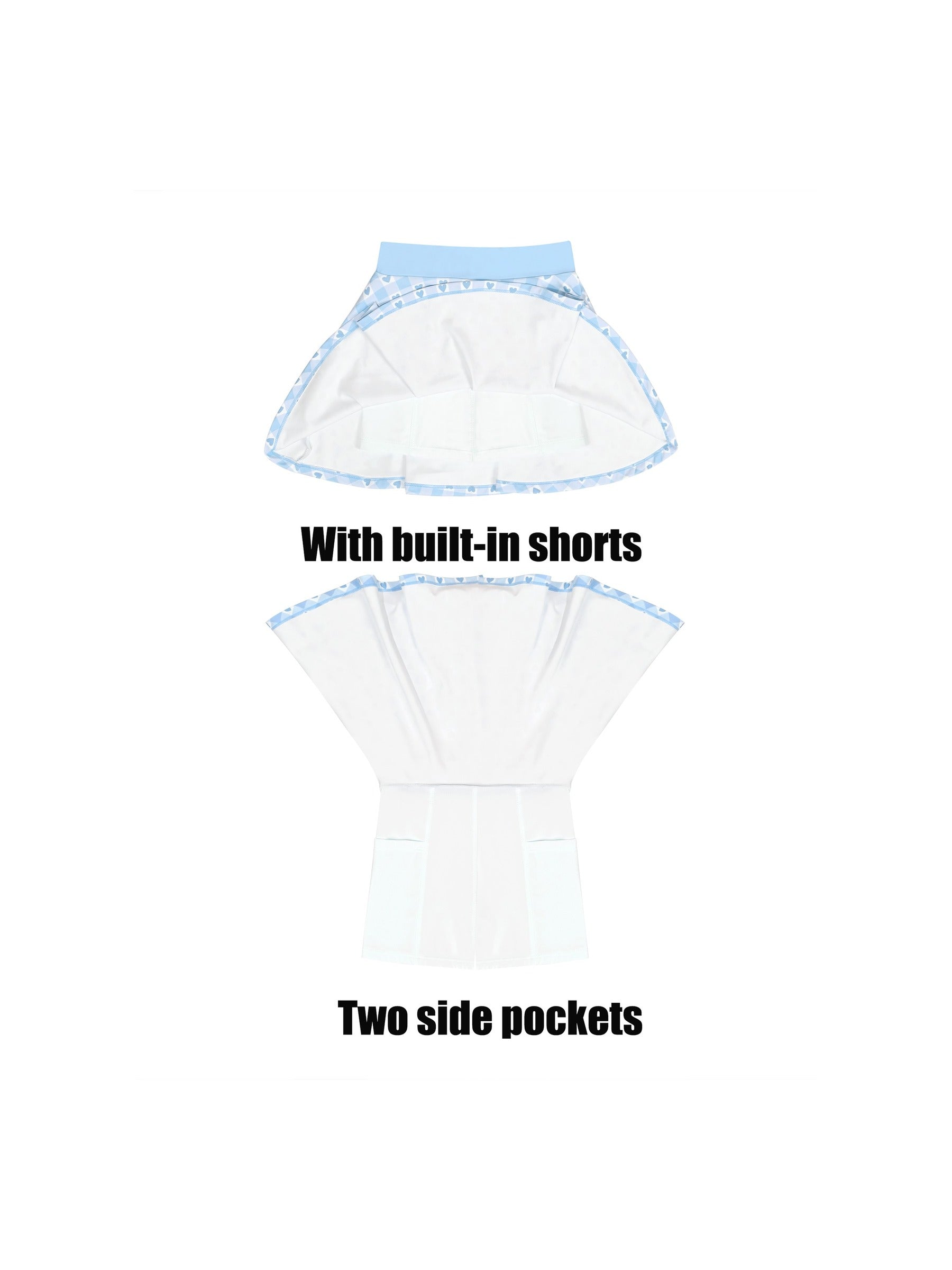 Girls 2 Piece Skirt Set Light Blue Heart Sleeveless Summer Tennis Skorts Outfit With Built In Shorts Light Blue Hearts