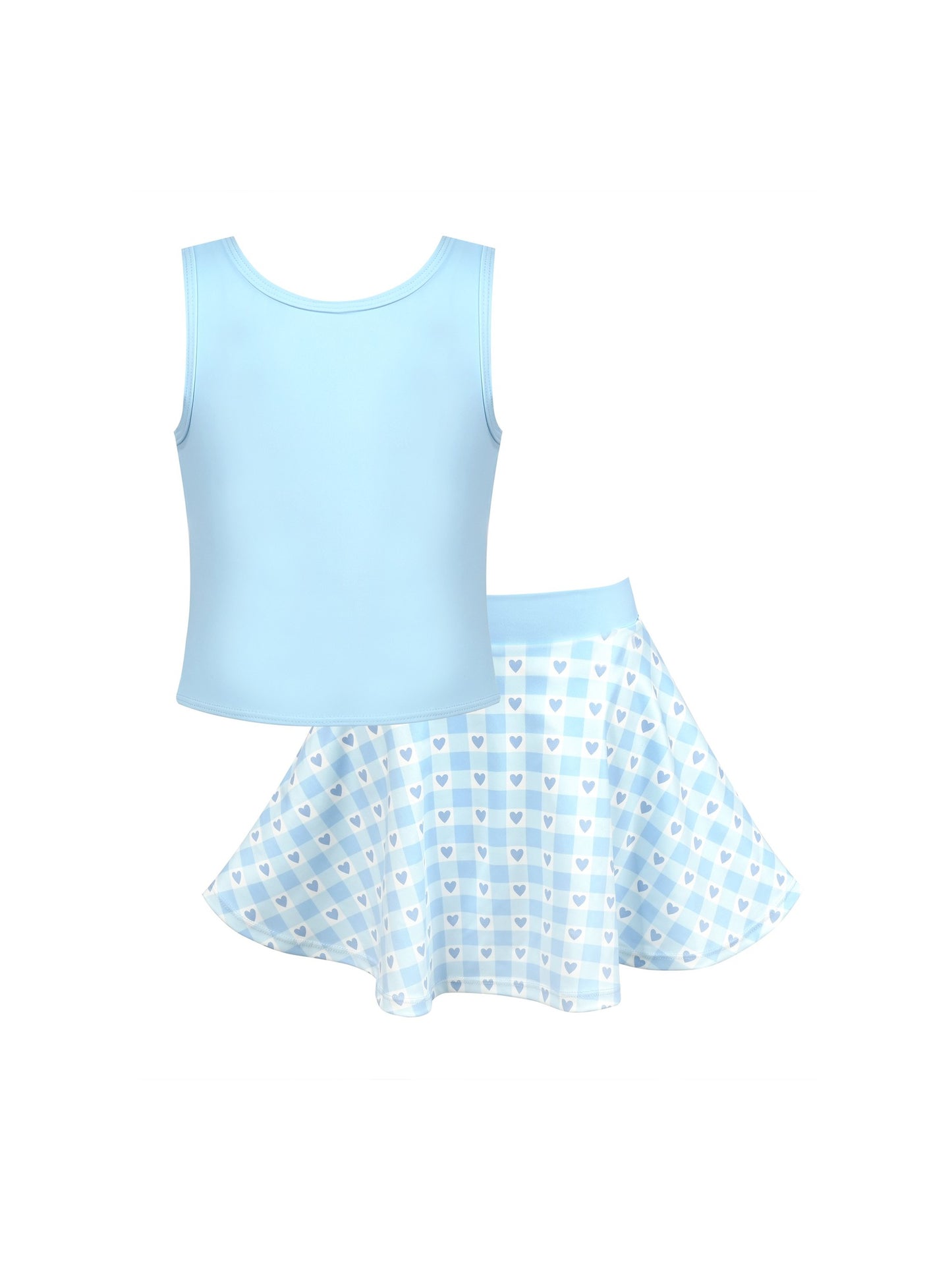 Girls 2 Piece Skirt Set Light Blue Heart Sleeveless Summer Tennis Skorts Outfit With Built In Shorts Light Blue Hearts