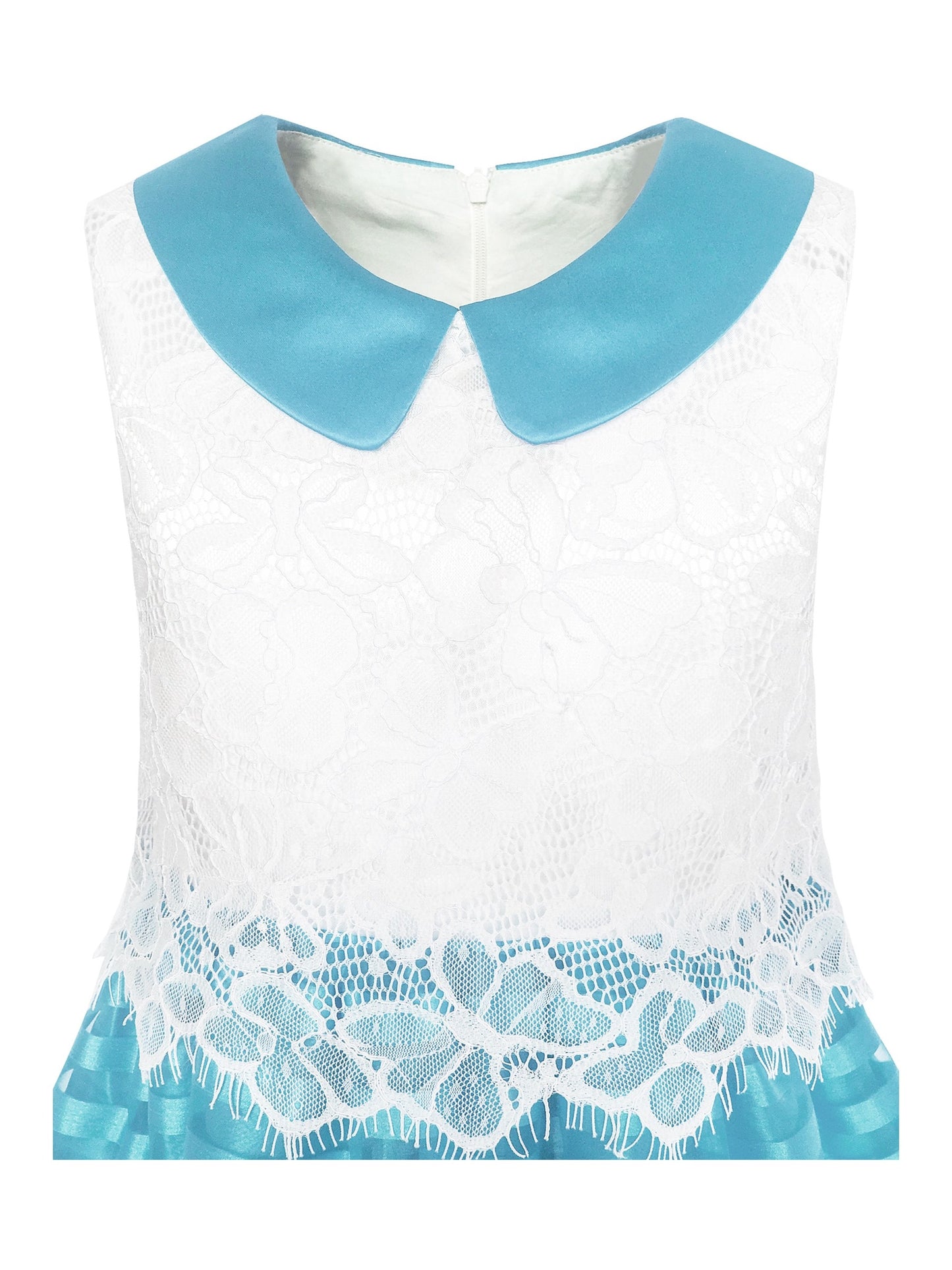 Girls Dress White Lace Sleeveless Pink Stripe Casual Party Sundress Sky Blue Lace