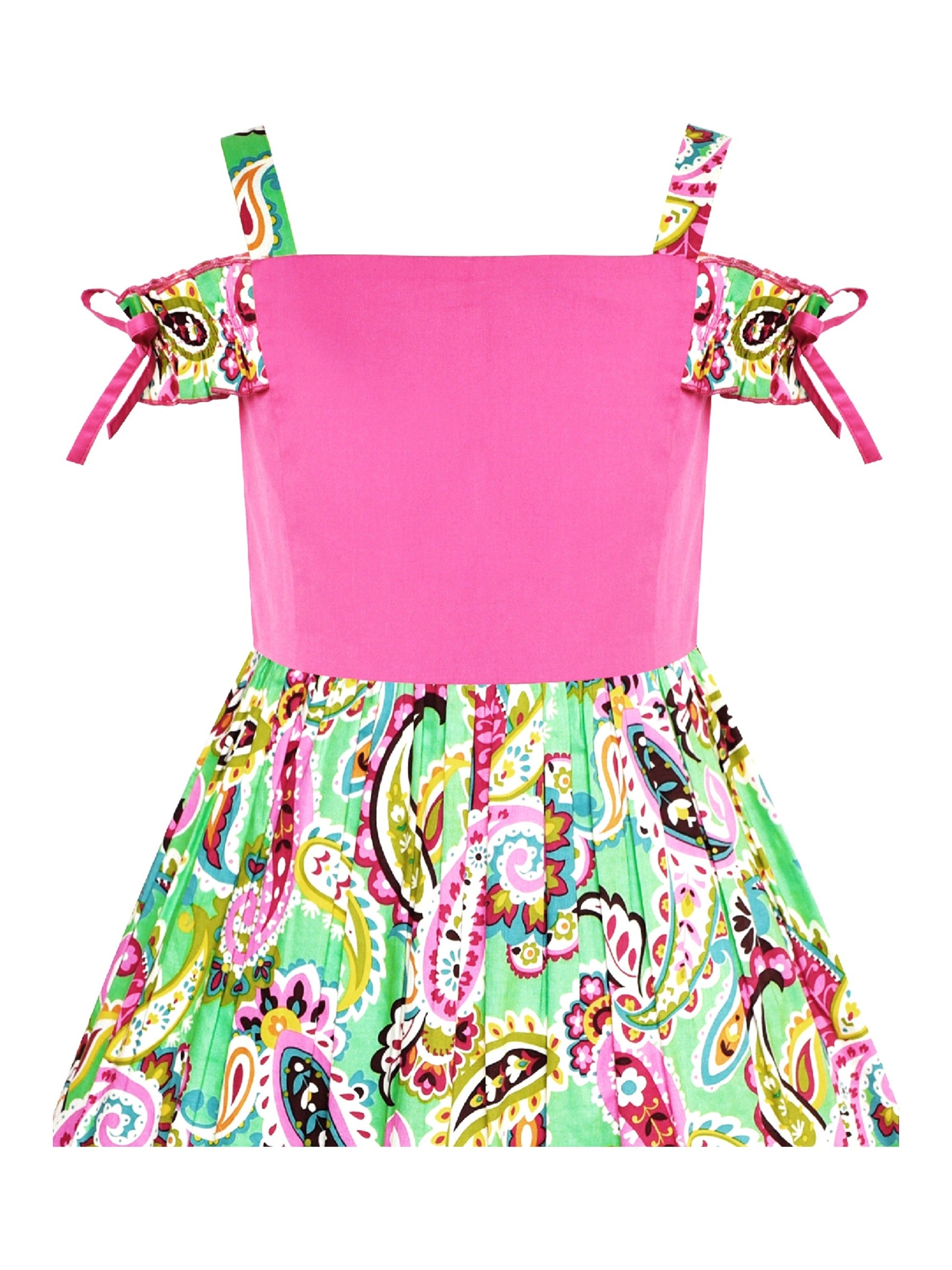 Girls Dress Pink Paisley Cold Shoulder Sleeveless Casual High Low Cotton Dresses for Girls Pink Paisley