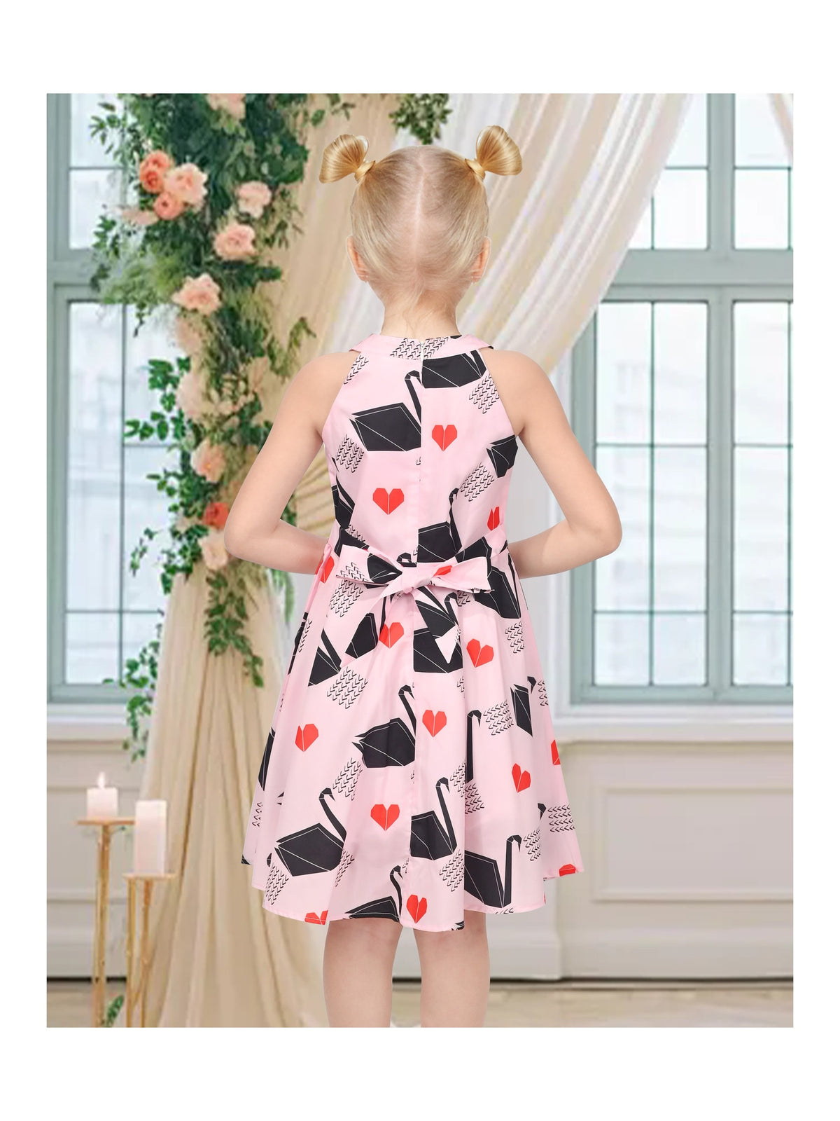 Girls Dress Purple Flower Shell Print Party Dancing Dress - Light Pink Printed
