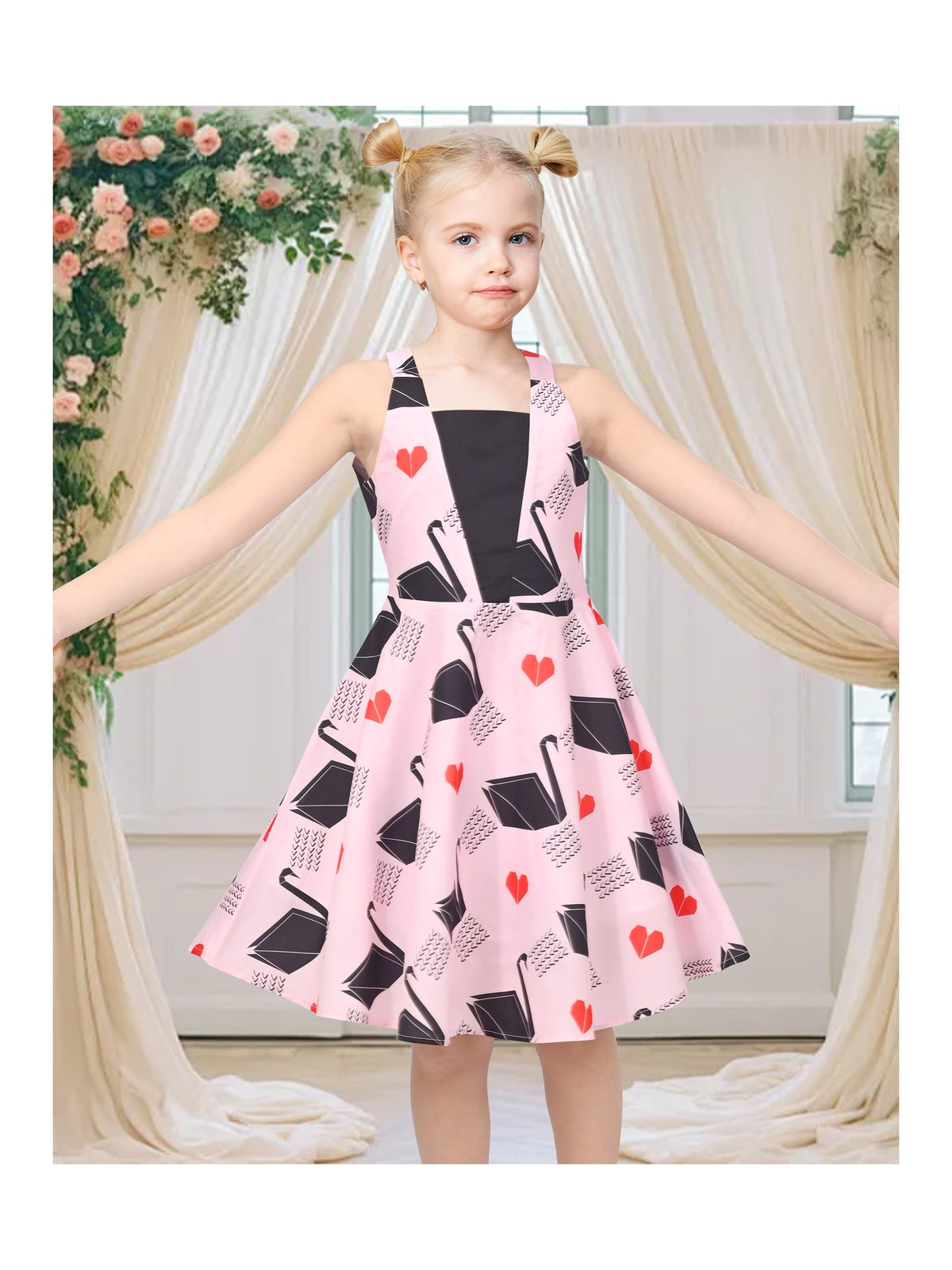 Girls Dress Purple Flower Shell Print Party Dancing Dress - Light Pink Printed