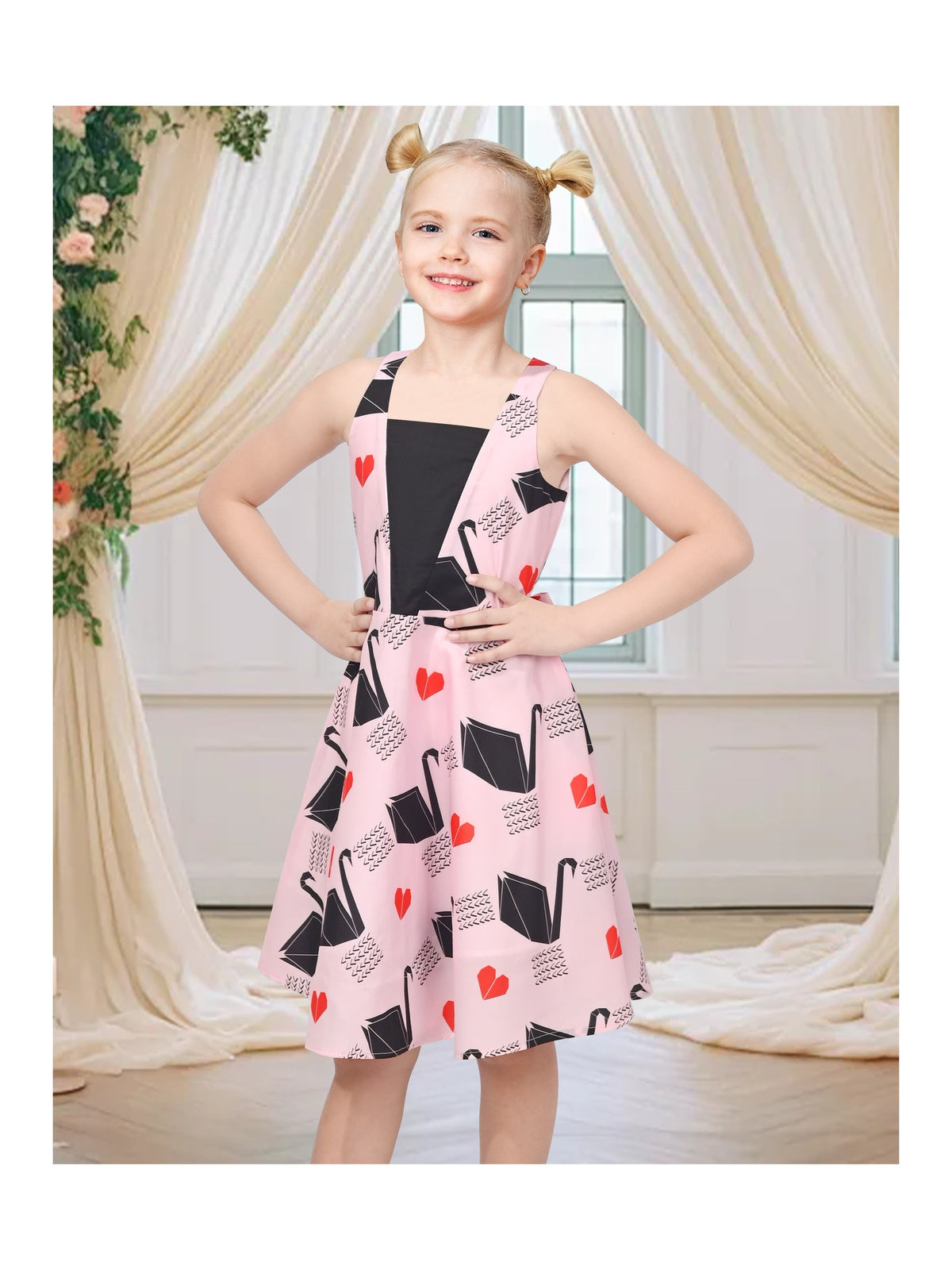 Girls Dress Purple Flower Shell Print Party Dancing Dress - Light Pink Printed