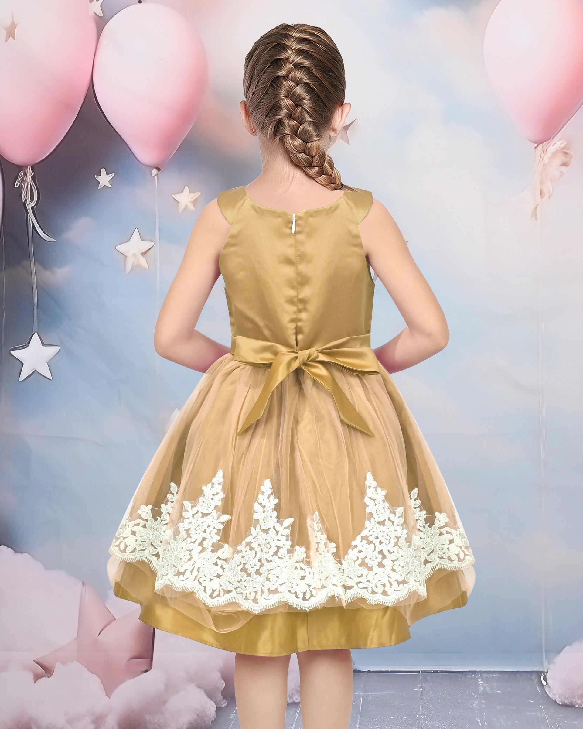 Girls Dress Champagne Multi-layers Wedding Pageant Kids Clothes Brown Lace