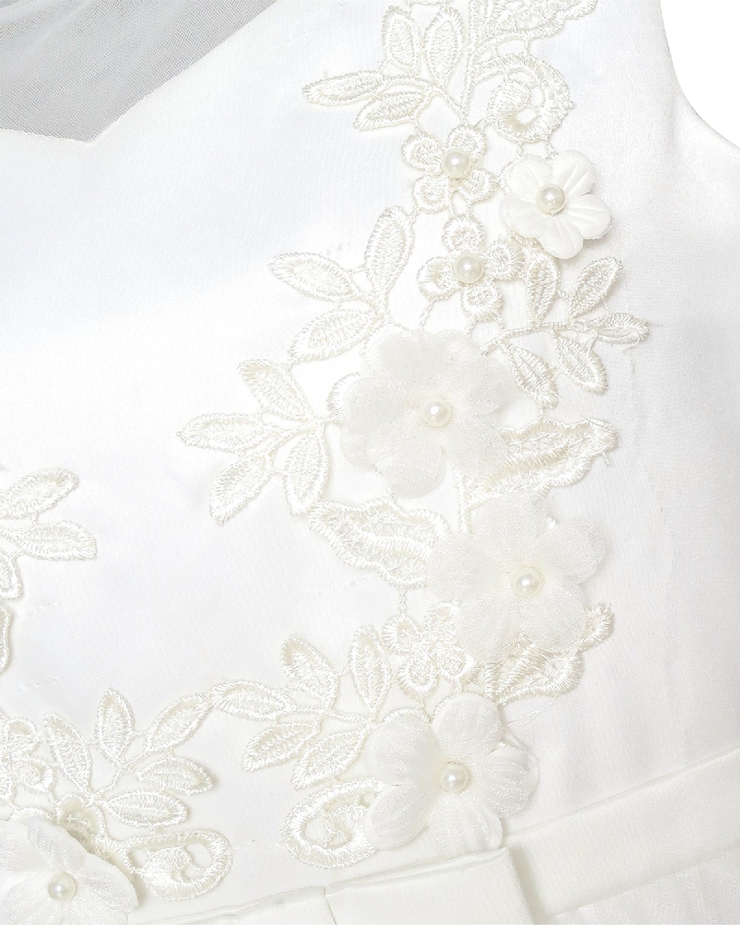 Girls Champagne Dress Sleeveless Floral Lace Calf Length Party Formal Dress White Floral Embroidered