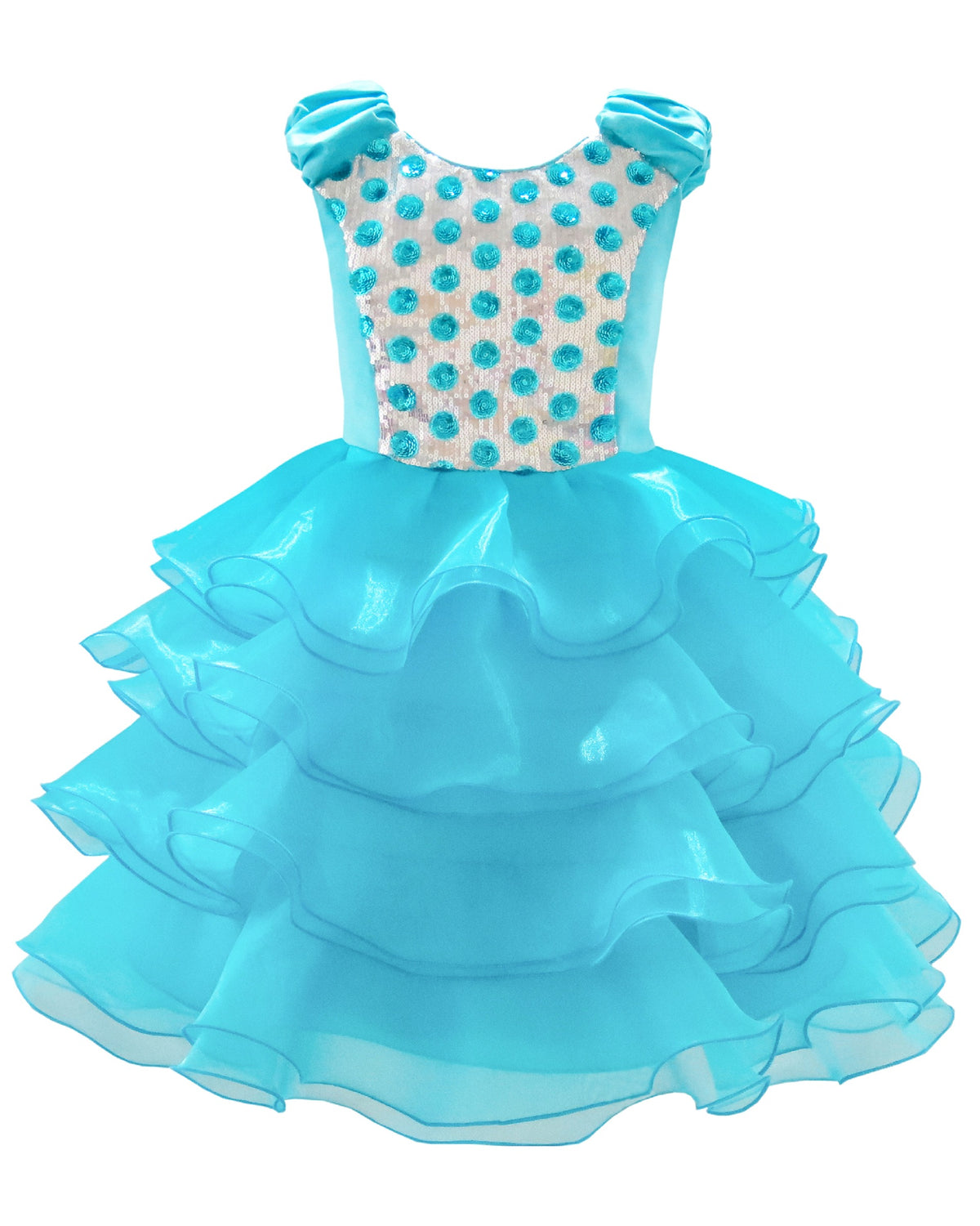Girls Dress Black White Color Contrast Tutu Dancing Dress - Aqua Blue Sequin