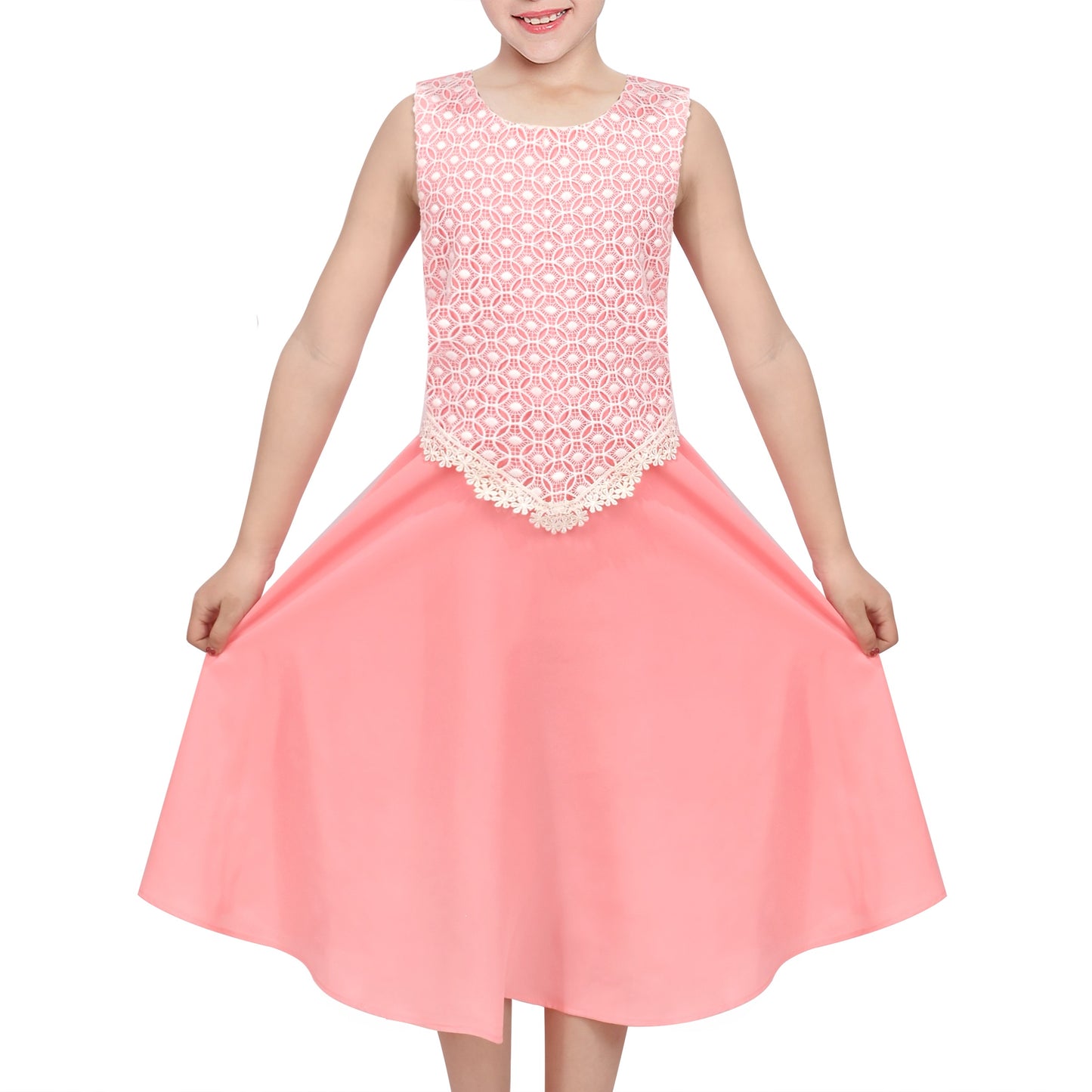 Girls Red Sleeveless Calf Length Lace Chiffon Special Occasion Wedding Party Dress Pink Vintage