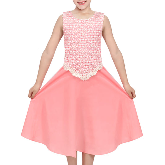 Girls Red Sleeveless Calf Length Lace Chiffon Special Occasion Wedding Party Dress Pink Vintage