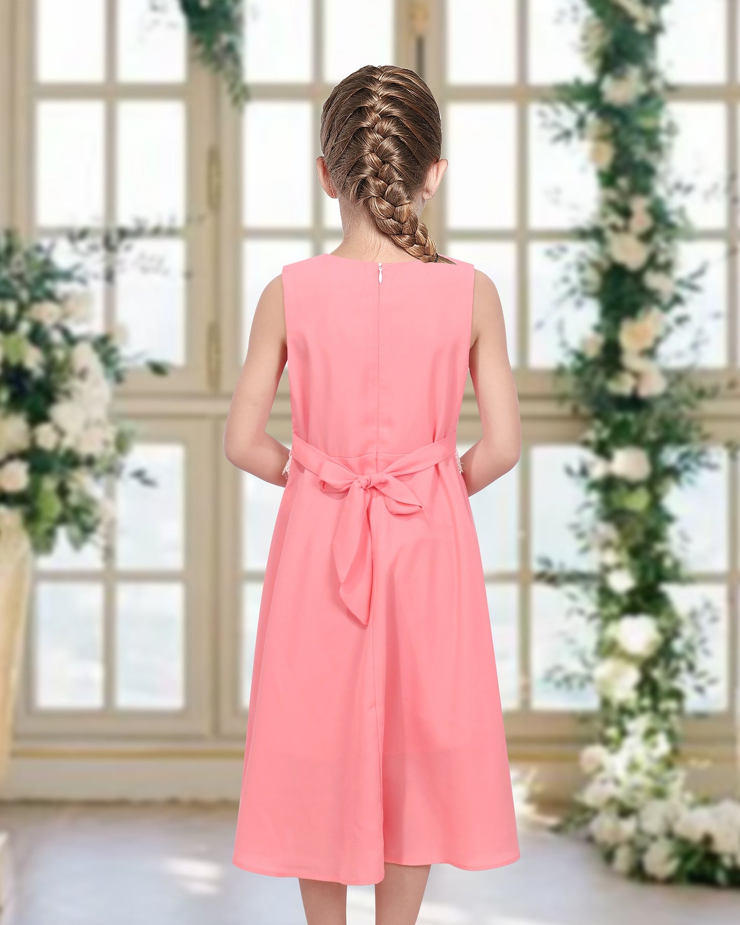 Girls Red Sleeveless Calf Length Lace Chiffon Special Occasion Wedding Party Dress Pink Vintage