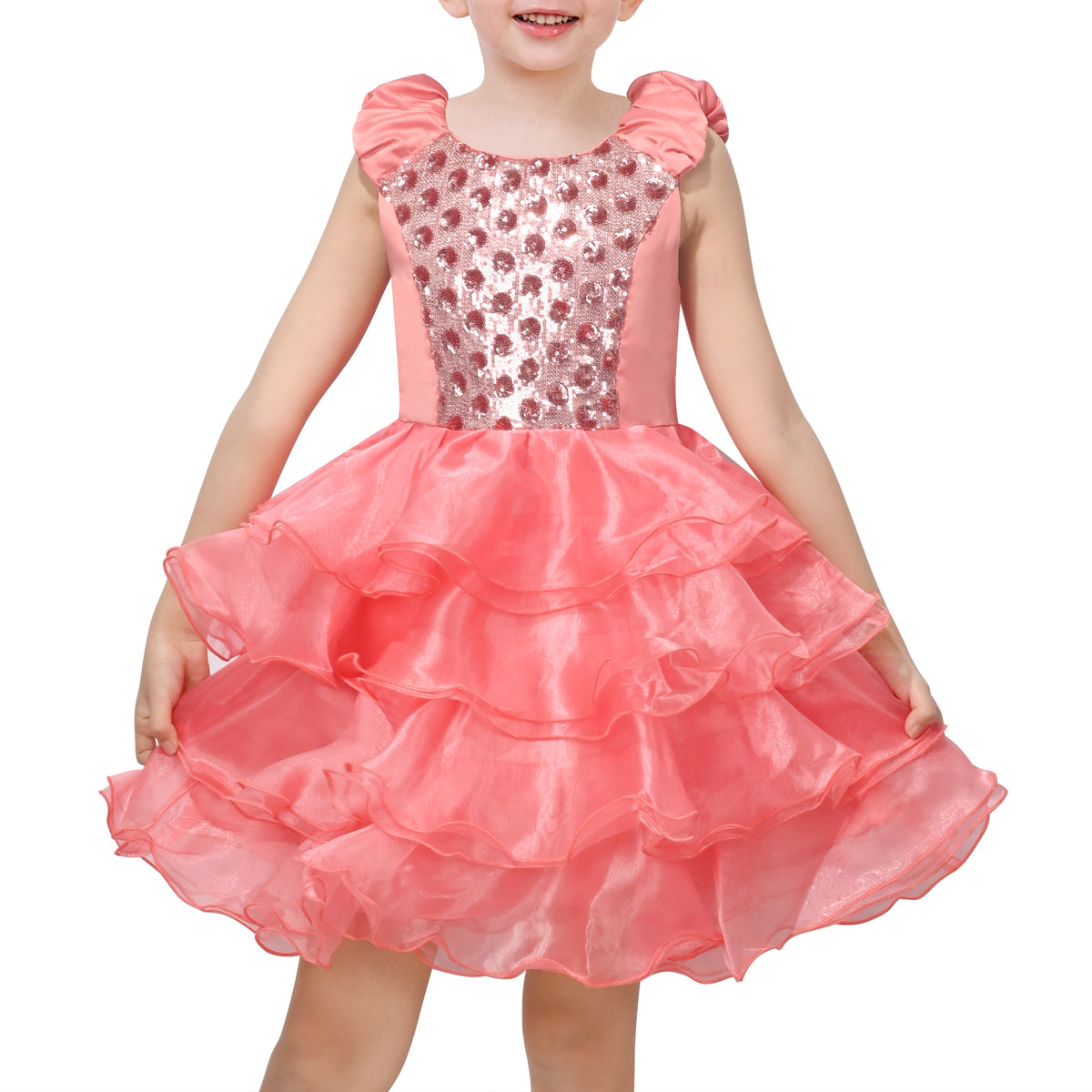 Girls Dress Black White Color Contrast Tutu Dancing Dress - Pink Sequin Ruffle