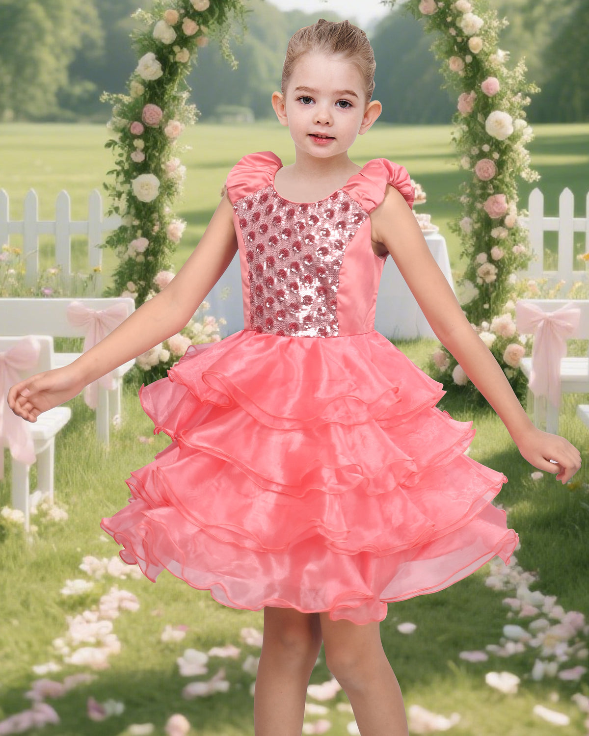 Girls Dress Black White Color Contrast Tutu Dancing Dress - Pink Sequin Ruffle