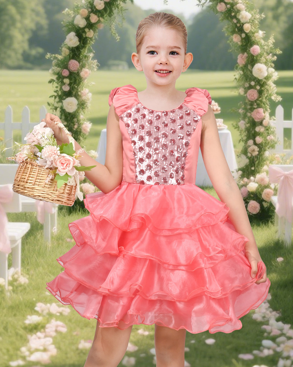 Girls Dress Black White Color Contrast Tutu Dancing Dress - Pink Sequin Ruffle
