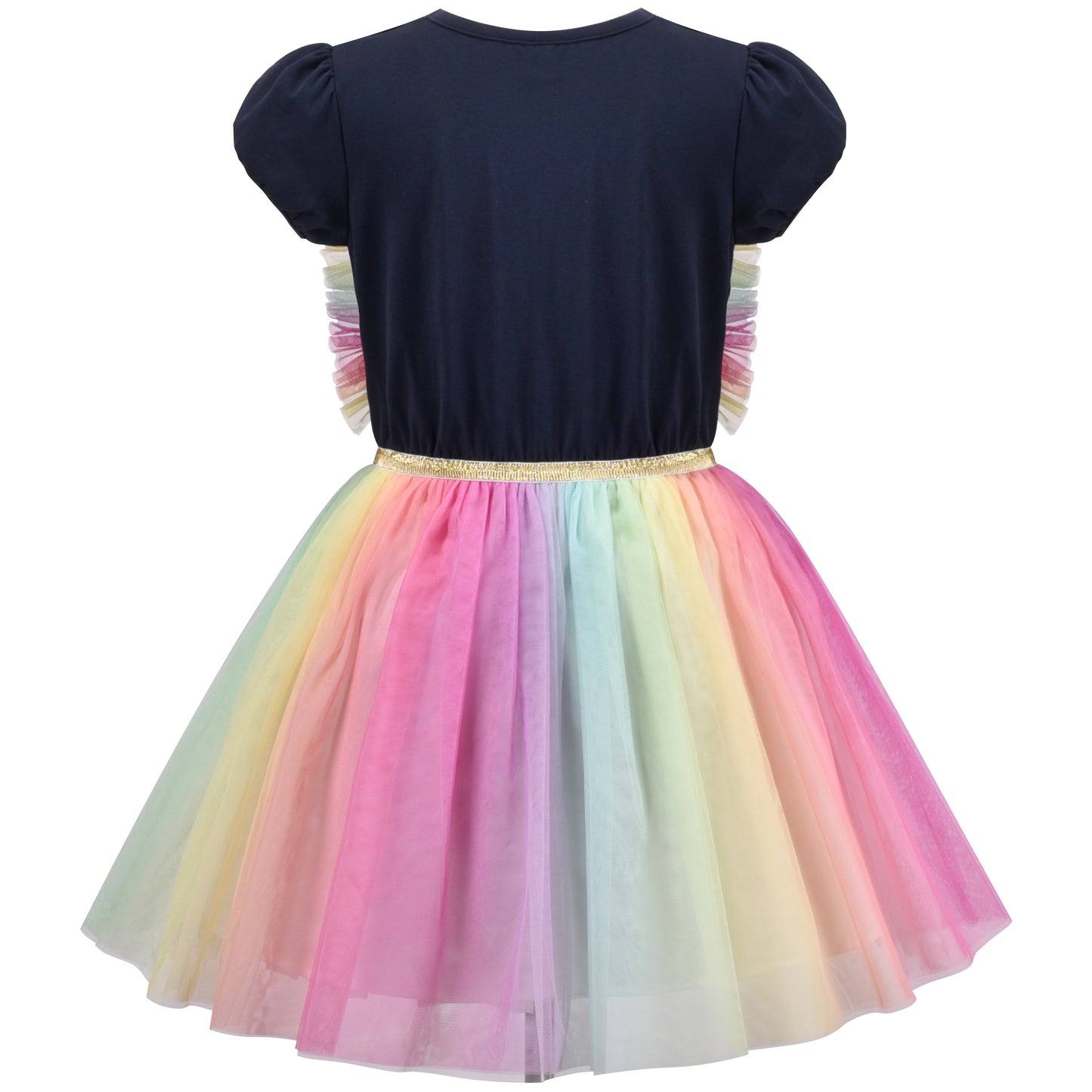 Girls Dress Short Sleeve Rainbow Tulle Skirt Birthday Party Size 4-10 Years