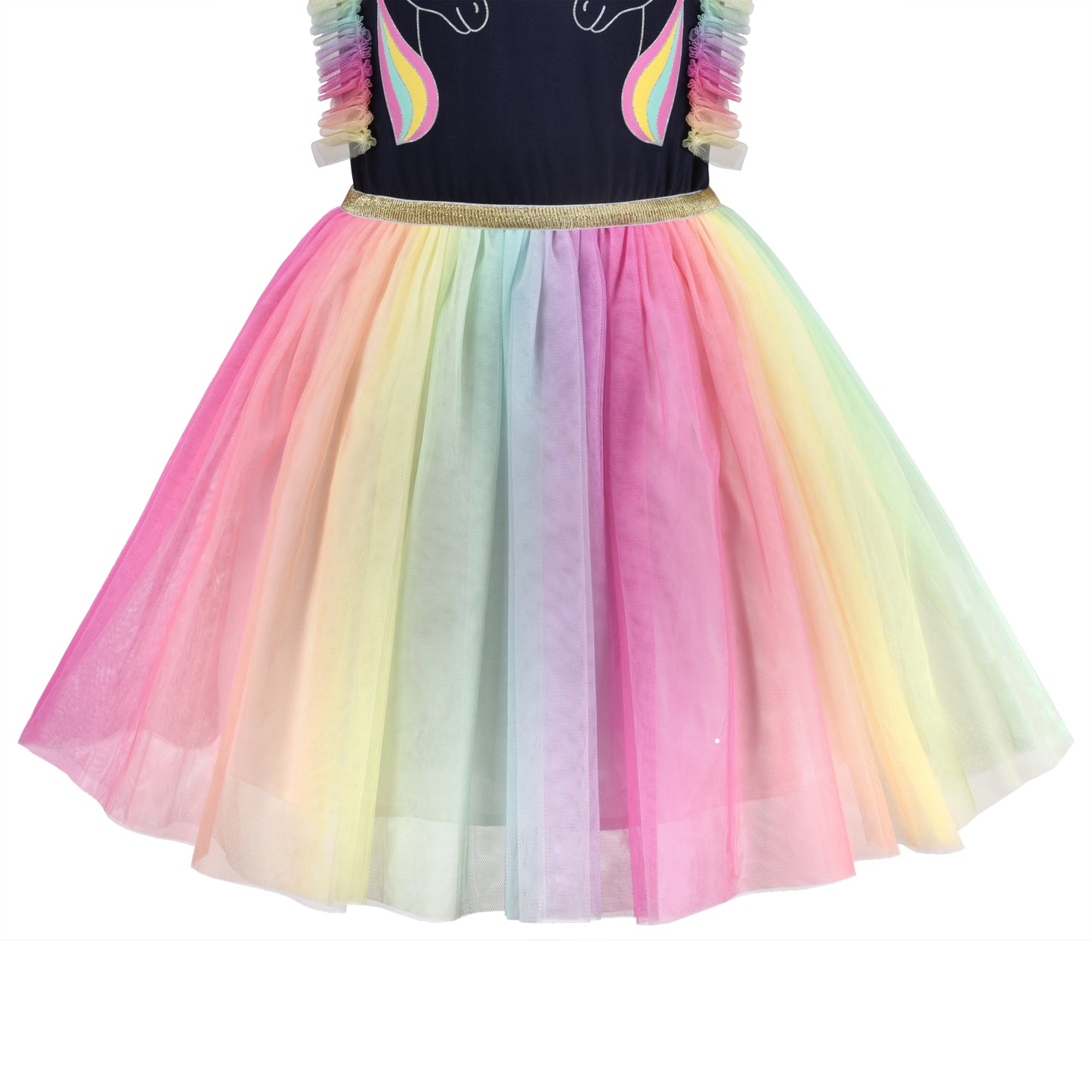 Girls Dress Short Sleeve Rainbow Tulle Skirt Birthday Party Size 4-10 Years