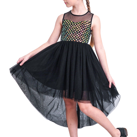Girls Dress Sequin Backless Floral Hollow Back Lace Wedding Size 3-14 Years