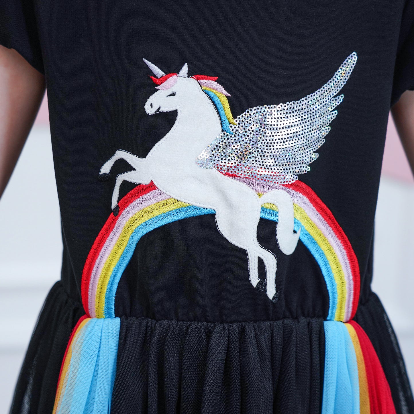 Girls Dress Short Sleeve Rainbow Tulle Skirt Birthday Party Size 4-10 Years