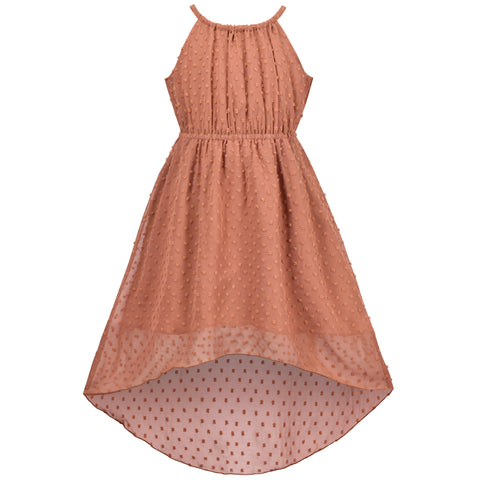 Girls Dress Swiss Dot Hi-lo Skirt Sweet Halter Sleeveless Size 6-14 Years