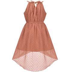Girls Dress Swiss Dot Hi-lo Skirt Sweet Halter Sleeveless Size 6-14 Years