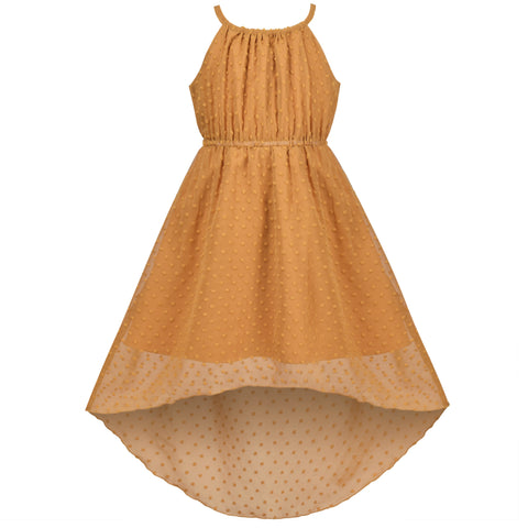 Girls Dress Swiss Dot Hi-lo Skirt Sweet Halter Sleeveless Size 6-14 Years