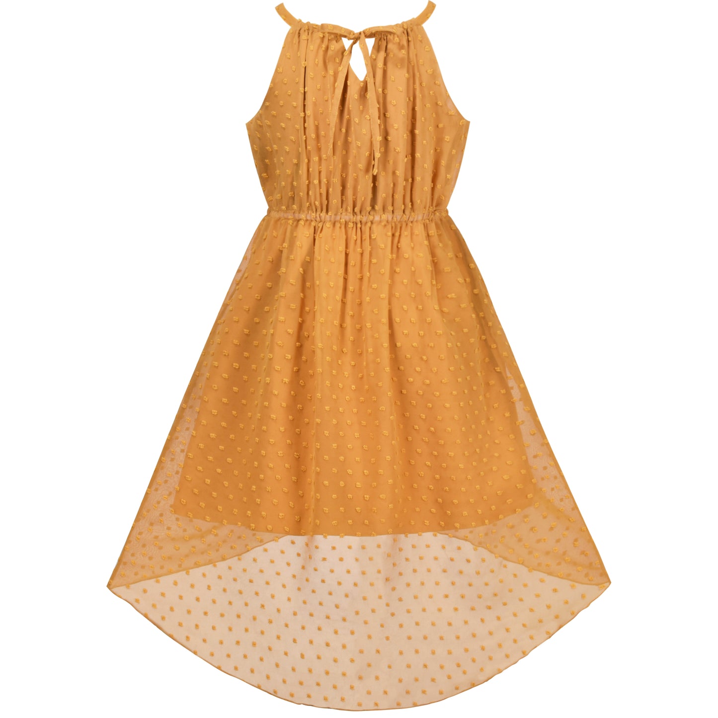 Girls Dress Swiss Dot Hi-lo Skirt Sweet Halter Sleeveless Size 6-14 Years