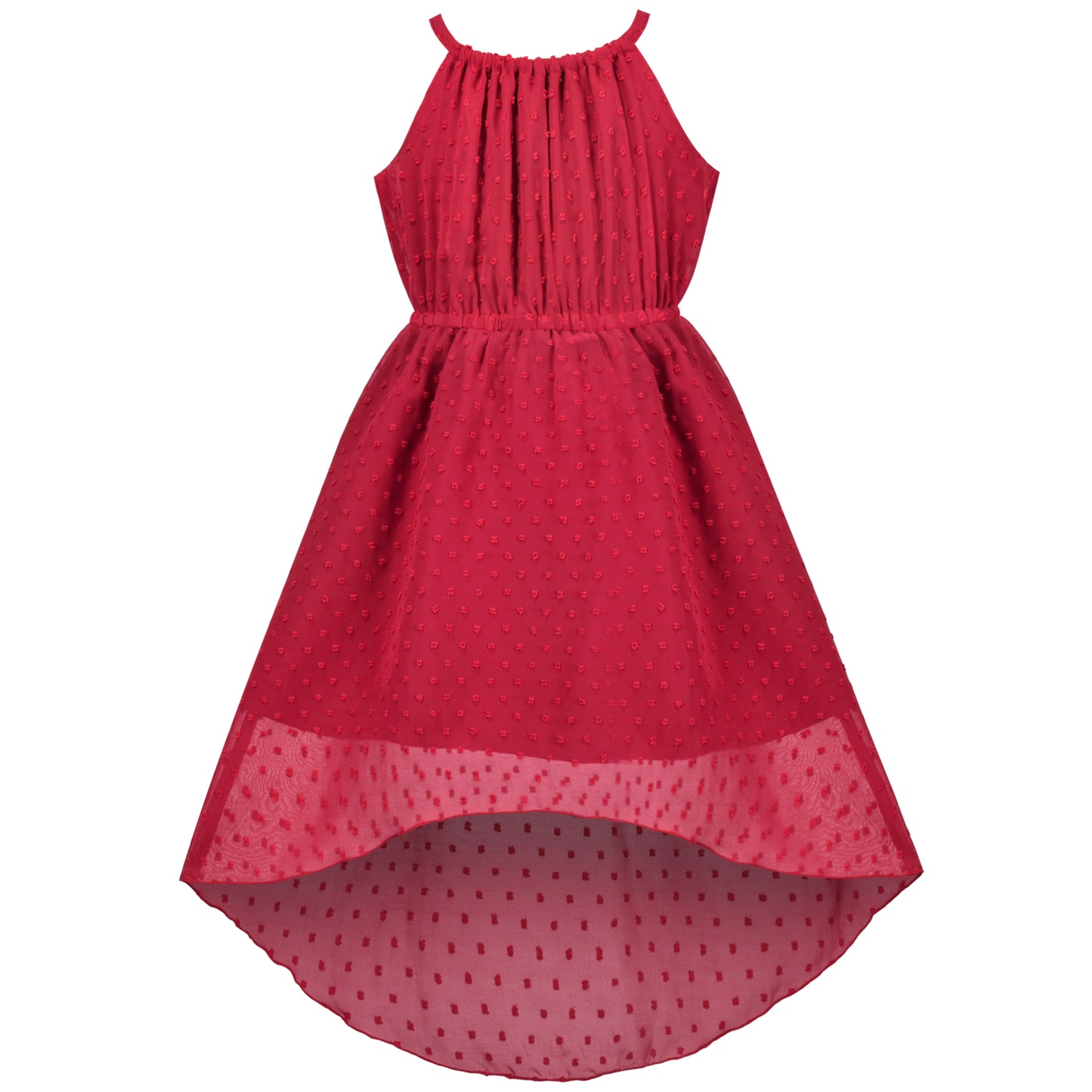Girls Dress Swiss Dot Hi-lo Skirt Sweet Halter Sleeveless Size 6-14 Years