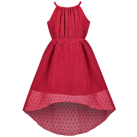 Girls Dress Swiss Dot Hi-lo Skirt Sweet Halter Sleeveless Size 6-14 Years