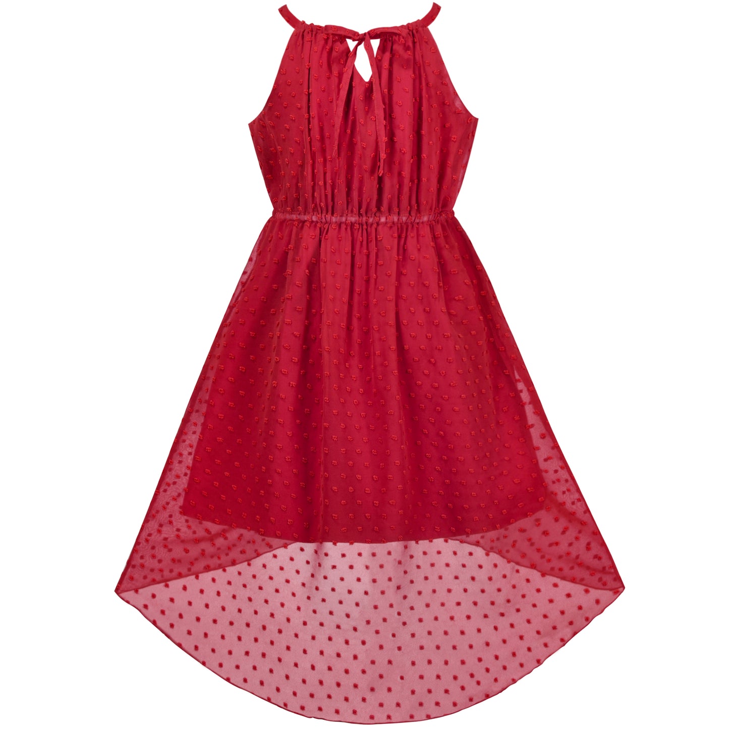 Girls Dress Swiss Dot Hi-lo Skirt Sweet Halter Sleeveless Size 6-14 Years